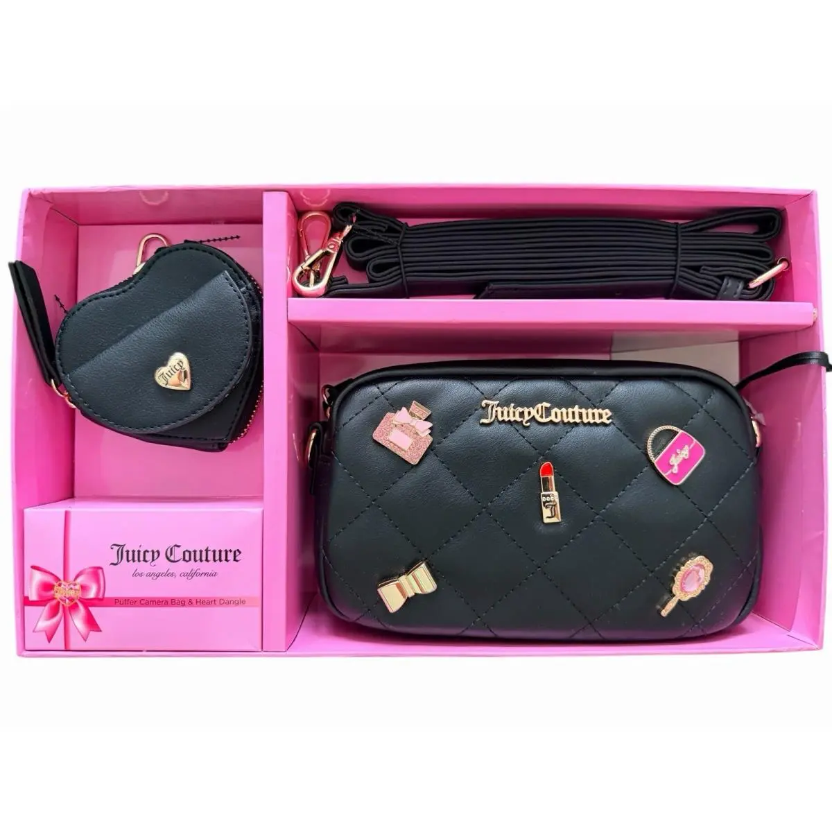 Juicy Couture Black Mini Tote with Charms Barrel Coin Purse Set