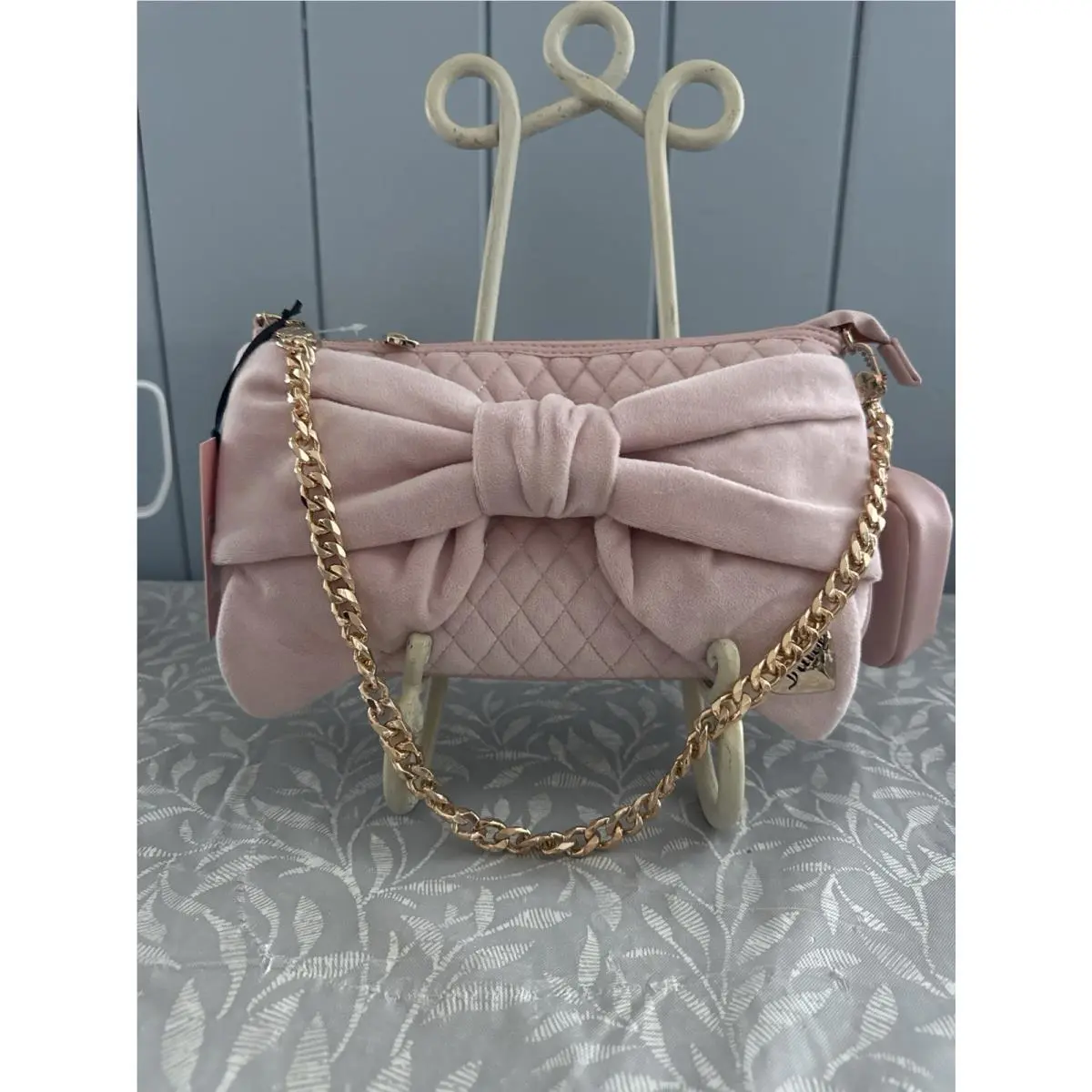 Pink Ball Shoulder Bag Quilted Velvet Gold Chain Y2K Coquette by Juicy Couture