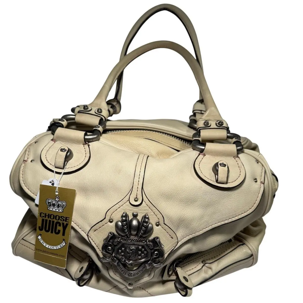 Juicy Couture Leather Satchel Bag Stone Crest Emblem YHRU0510