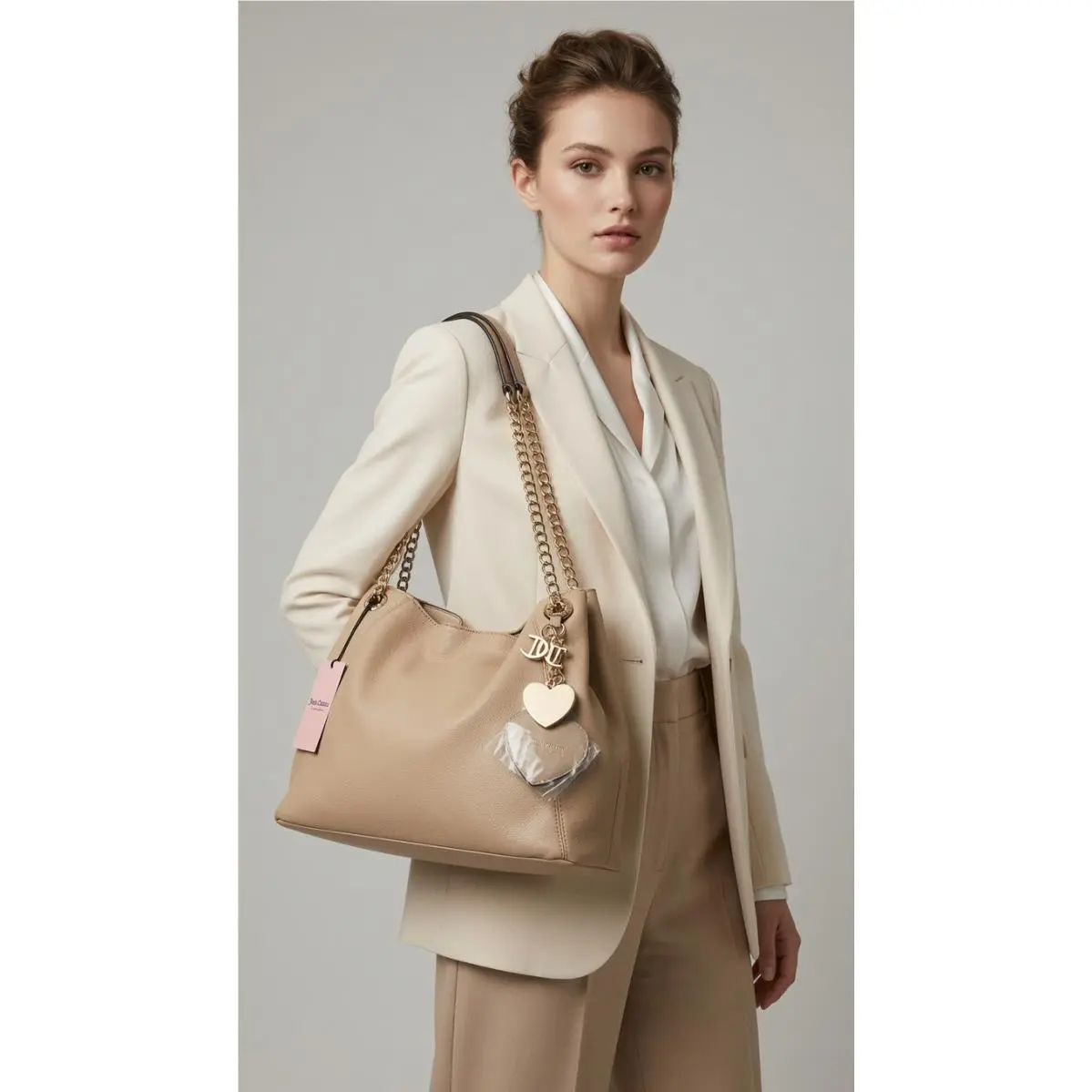 Sparkle Royal Hobo Buff Beige Shoulder Handbag with Keycha by Juicy Couture