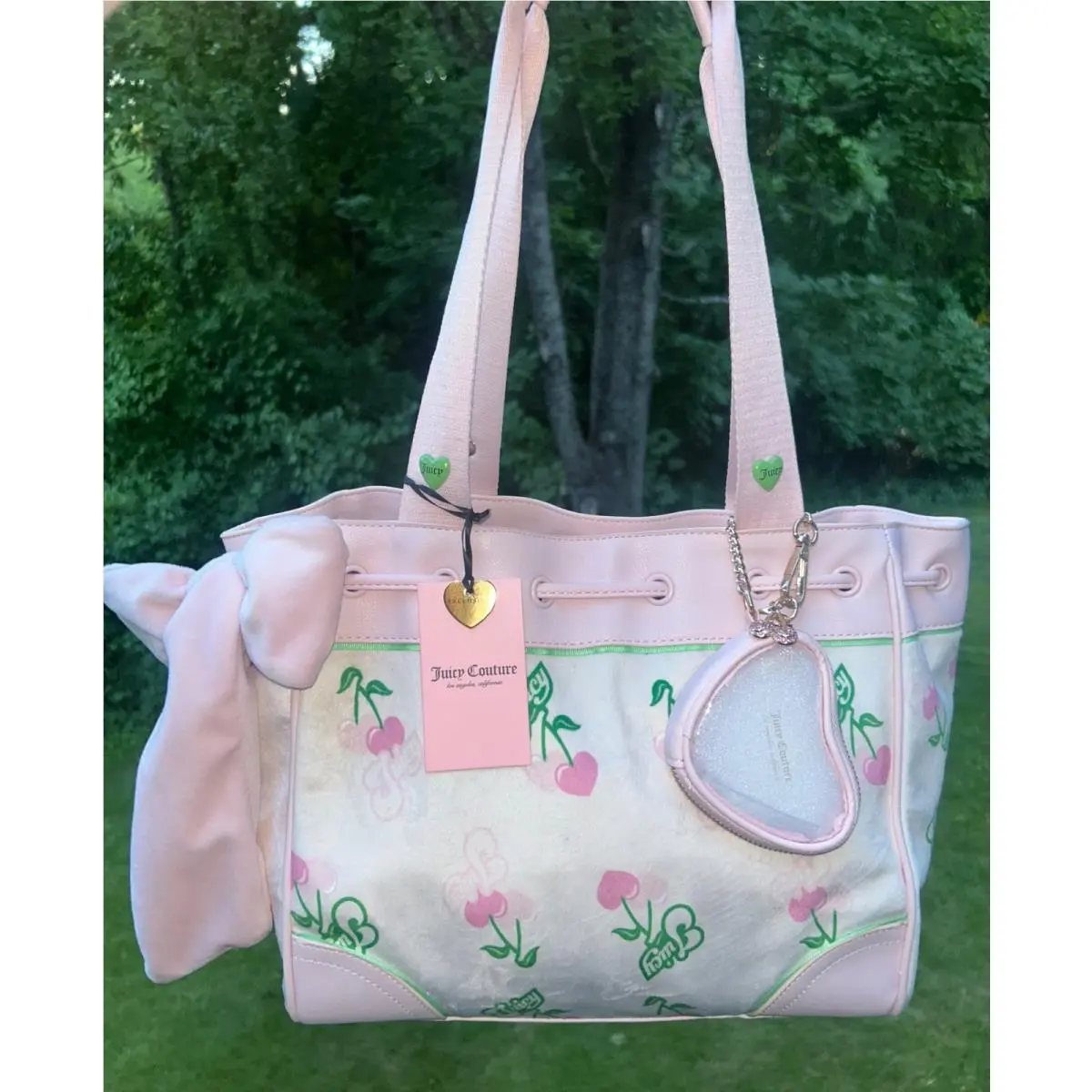 Daydreamer Retro Juicy Velour Cherry Tote Cream/pale Pink by Juicy Couture