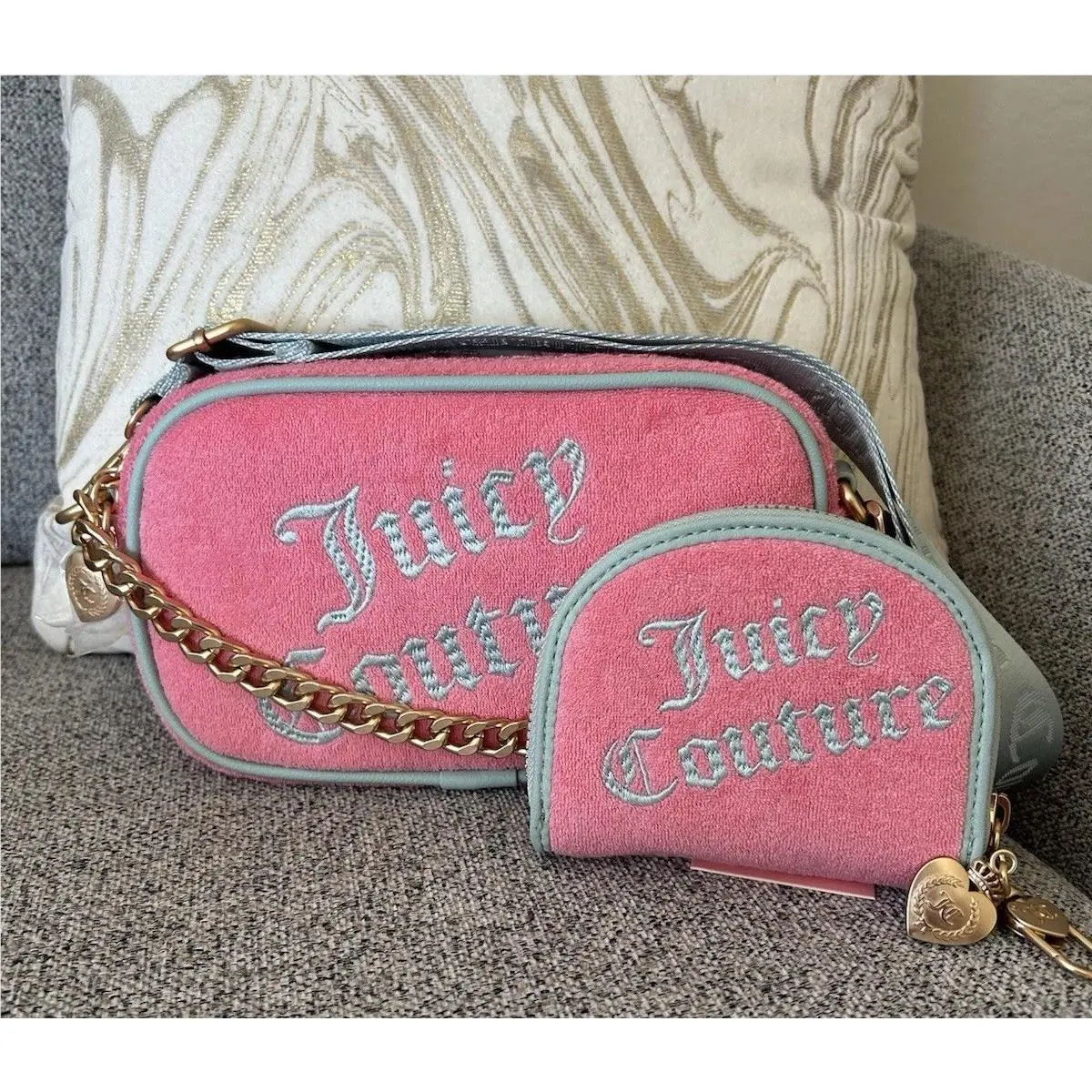 Exclusive Juicy Couture Crossbody Camera Bag Crescent Wallet Pink Teal