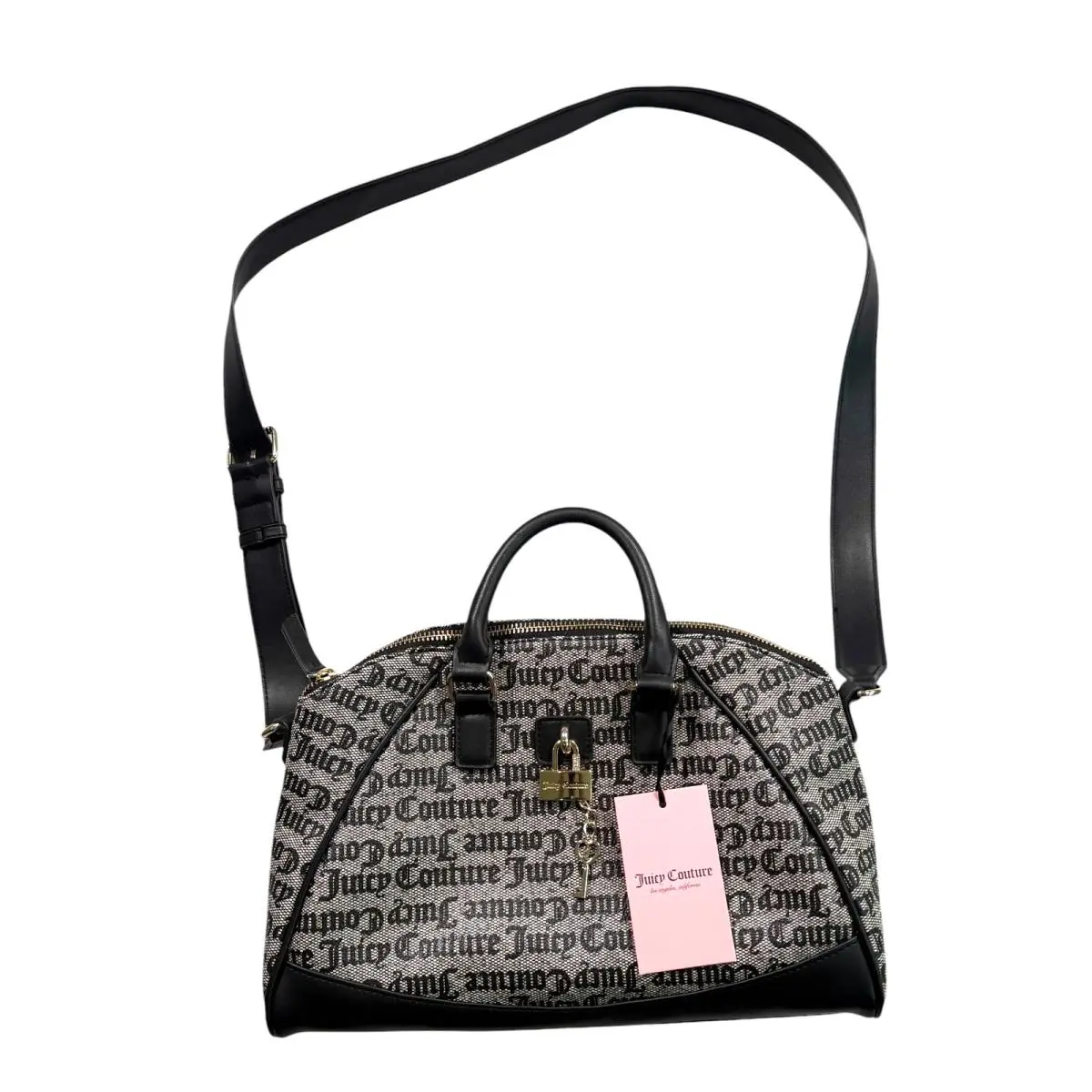 Juicy Couture Eastside Westside Satchel Black Beige Logo Crossbody Bag