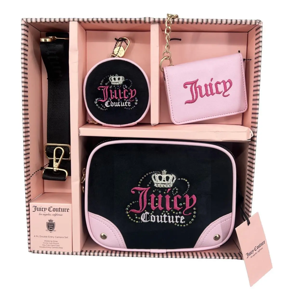 Juicy Couture Heritage Velour Crossbody Bag 4-Piece Set in Licorice Gift Box