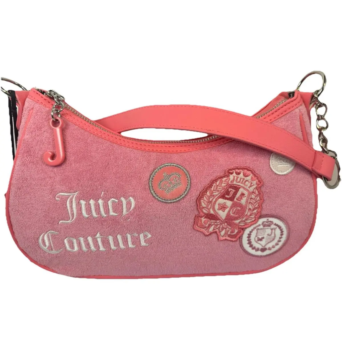 Juicy Couture Pink Velour Baguette Shoulder Bag Y2K Logo Patch Purse