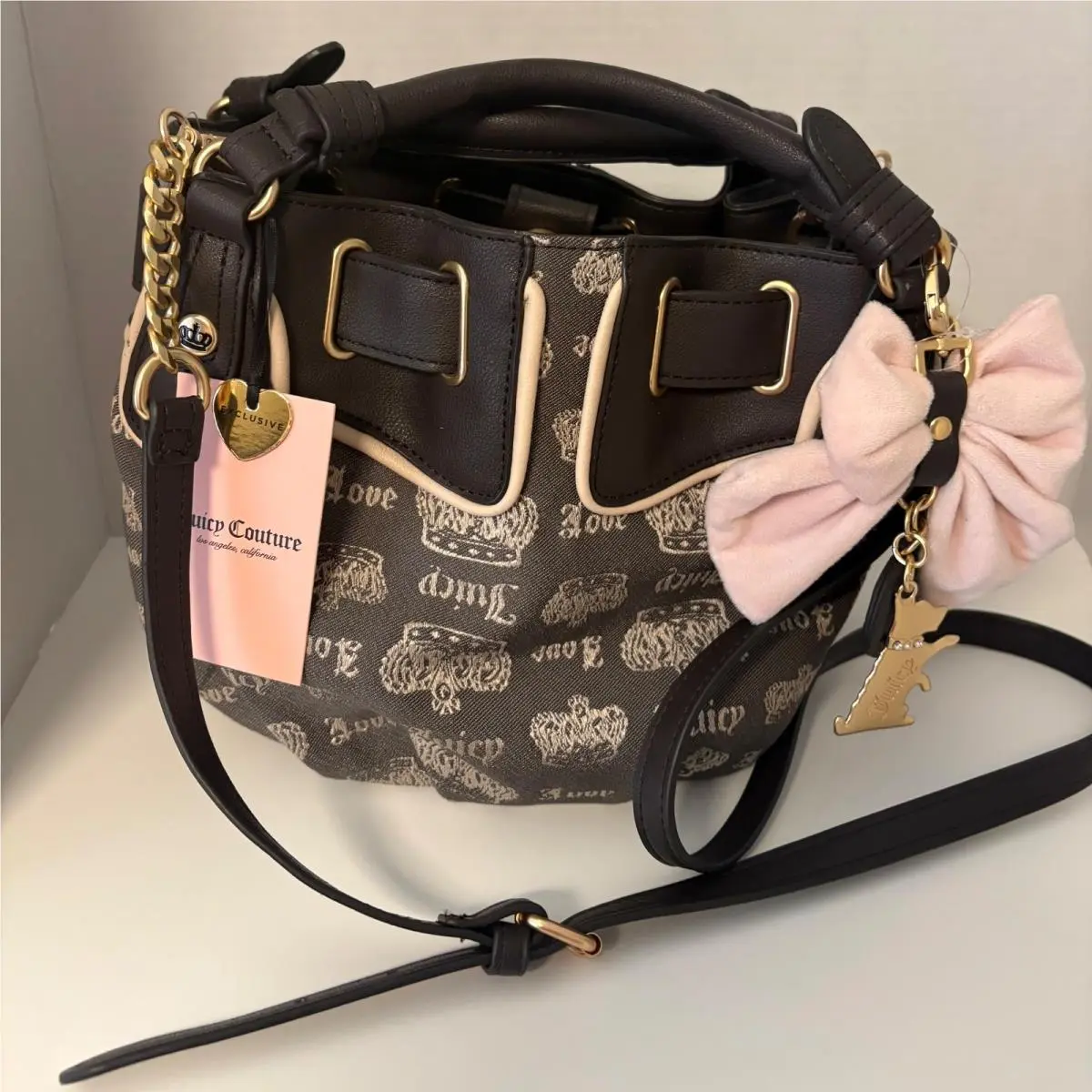 Fan Club Crossbody Satchel Purse Brown Sandstone Crown Bow by Juicy Couture