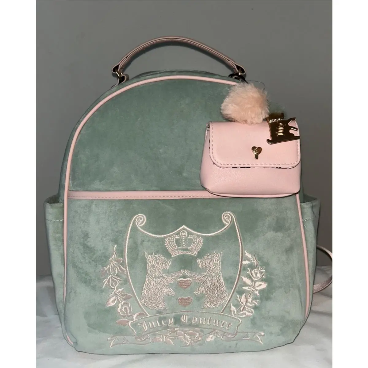 Velour Love Chapter Large Backpack Frosty Green/pink by Juicy Couture