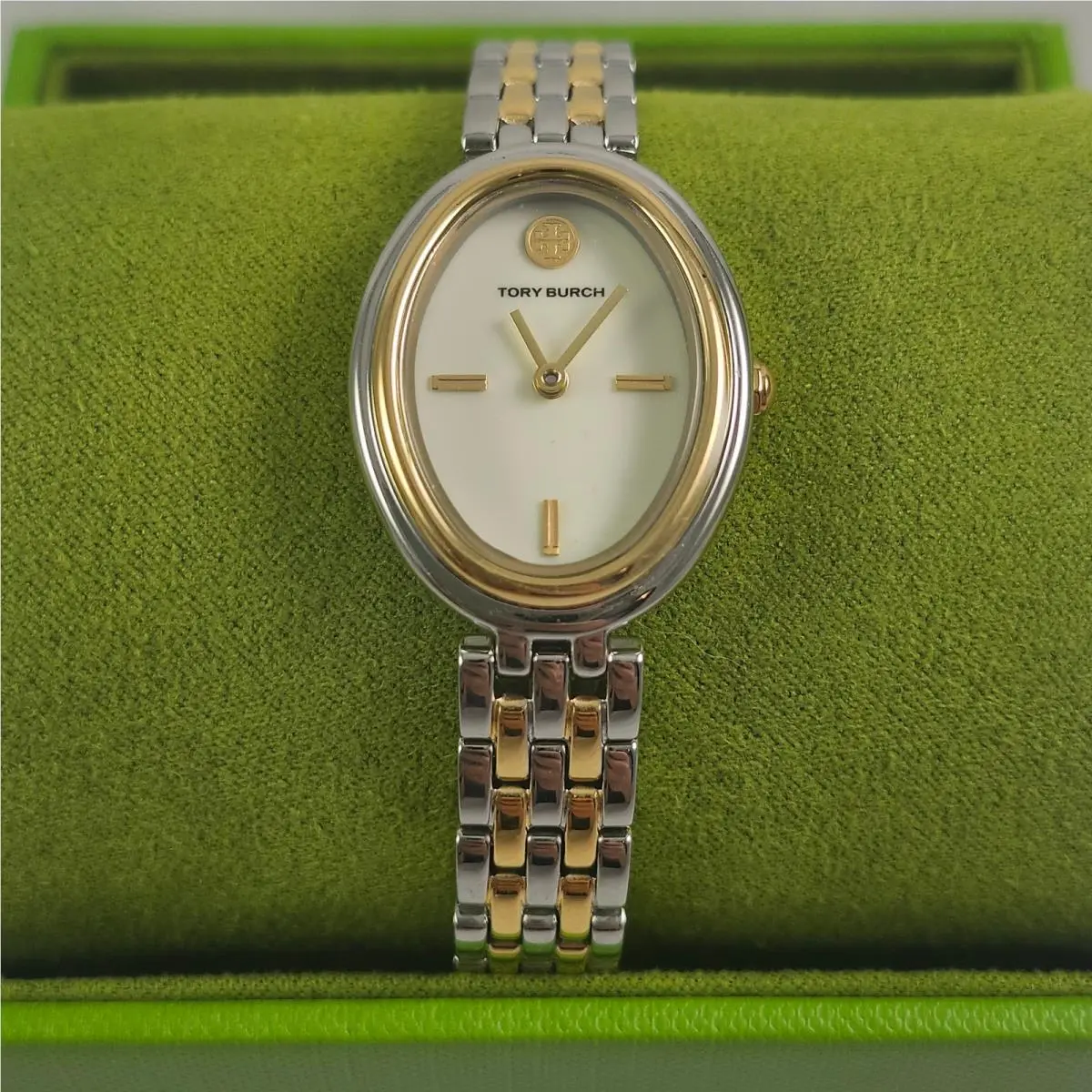 Two Tone Silver Gold Oval Stainless Steel Watch TBW6033 Nwot Box by Tory Burch