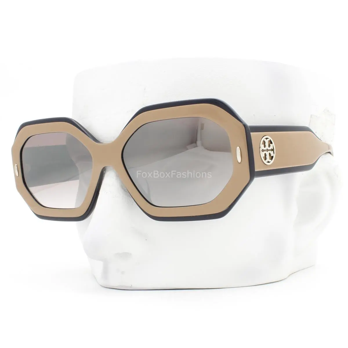 Sunglasses Light Brown Beige on Navy Blue Silver Mirror TY7192U Wcase by Tory Burch