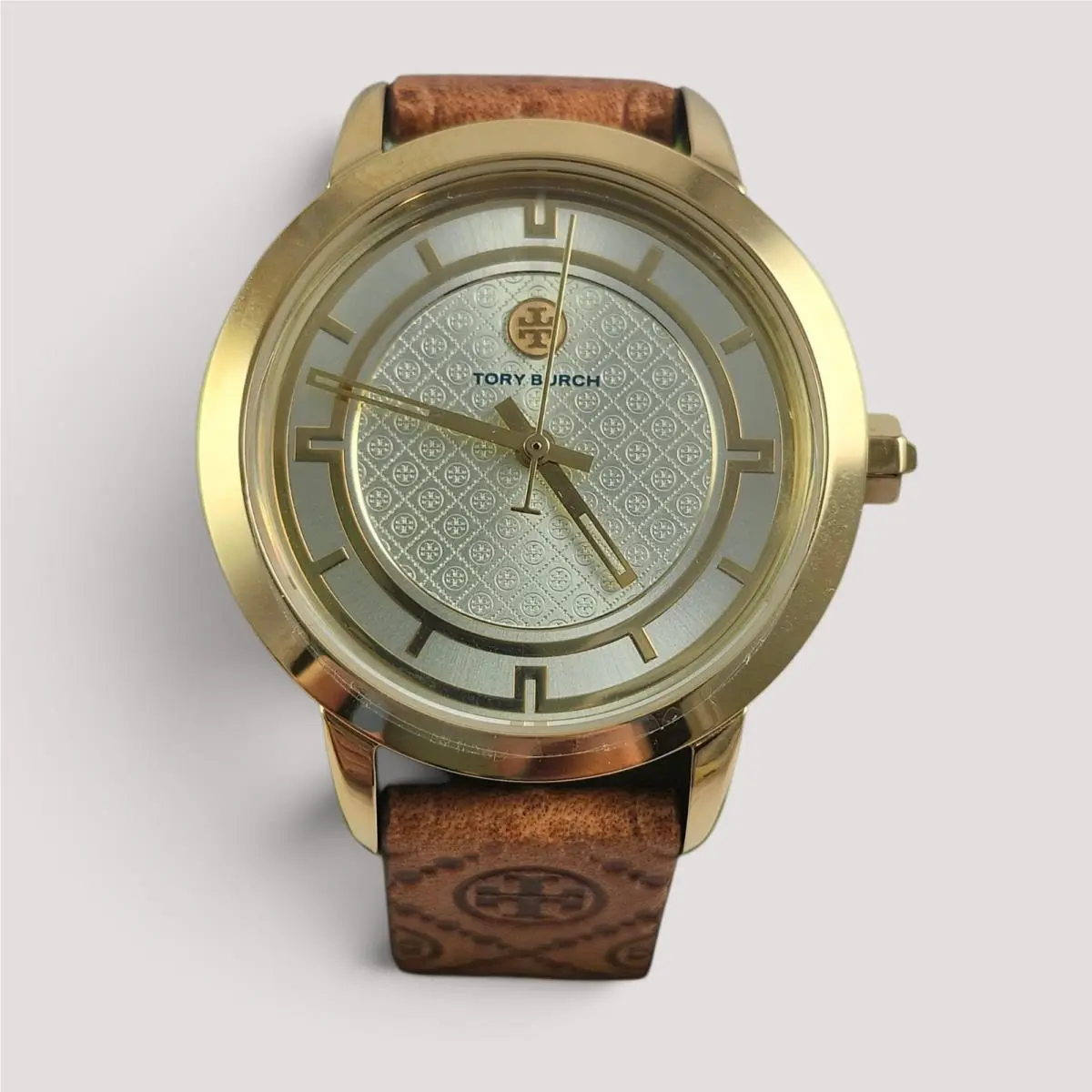 Gold Stainless Steel Watch Embossed Leather Band TBW1001 +box by Tory Burch