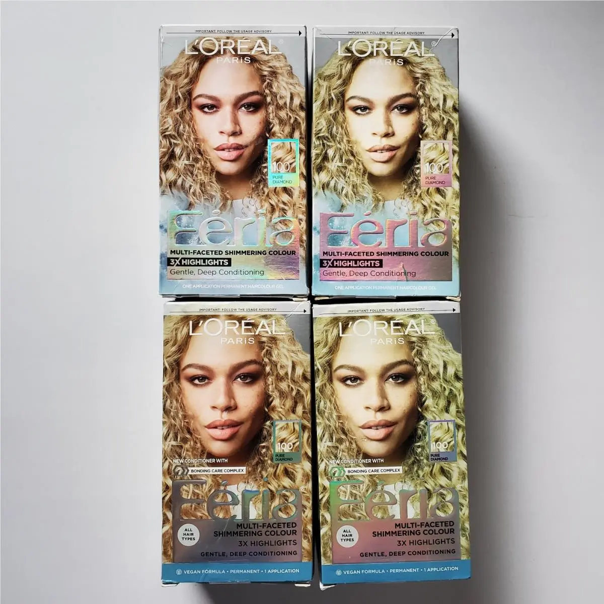4 L`oreal Paris Feria Shimmering Permanent Hair Color 100 Pure Diamond Box by L'Oréal