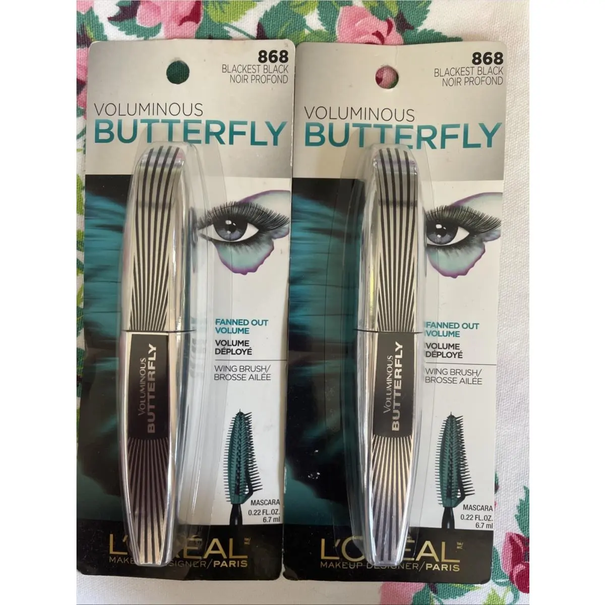 2 Loreal Butterfly Mascara 868 Blackest Black Washable Fanned Out Volume Retired by L'Oréal