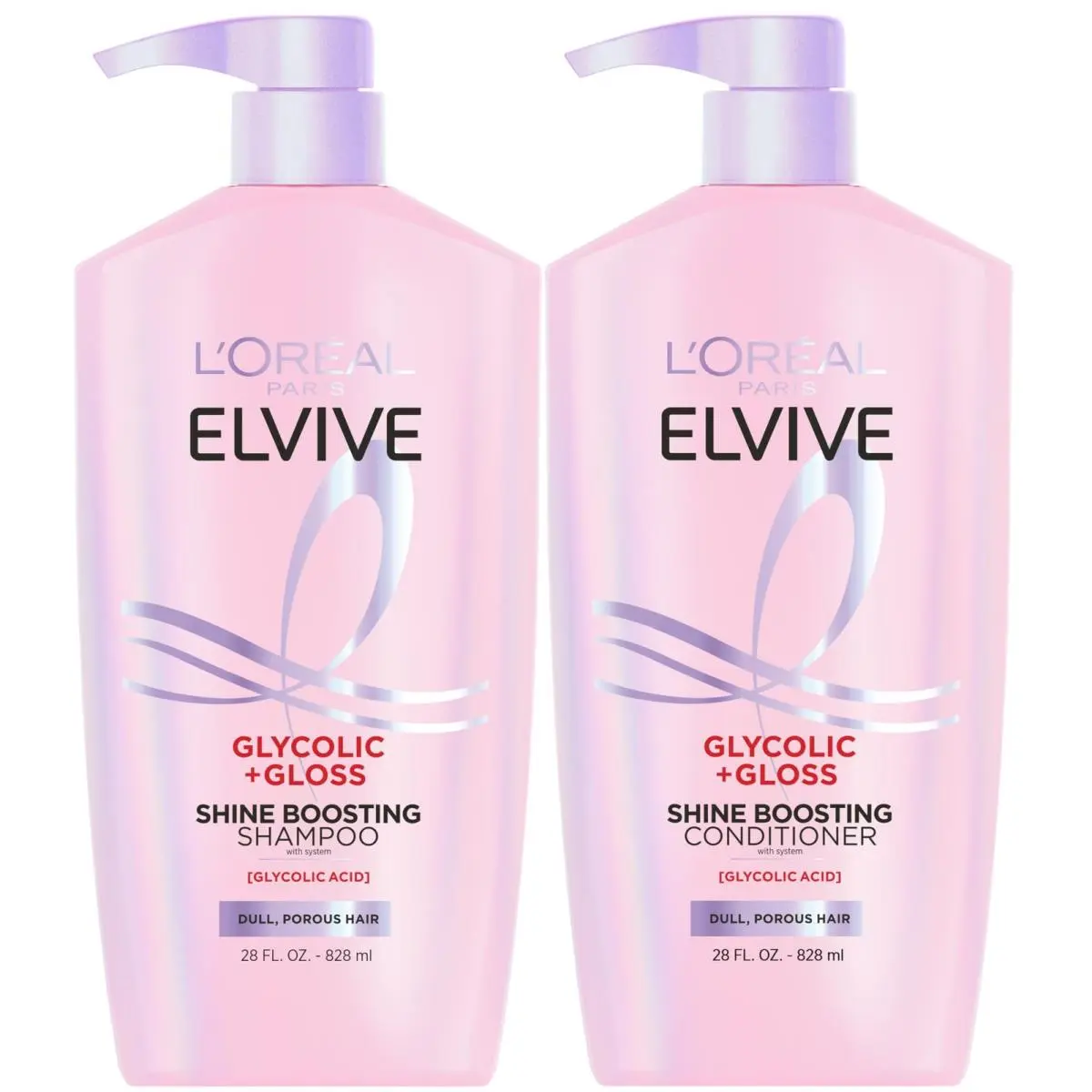 L`oréal Elvive Glycolic + Gloss Shine Boosting Shampoo and Conditioner Set Cleanses by L'Oréal