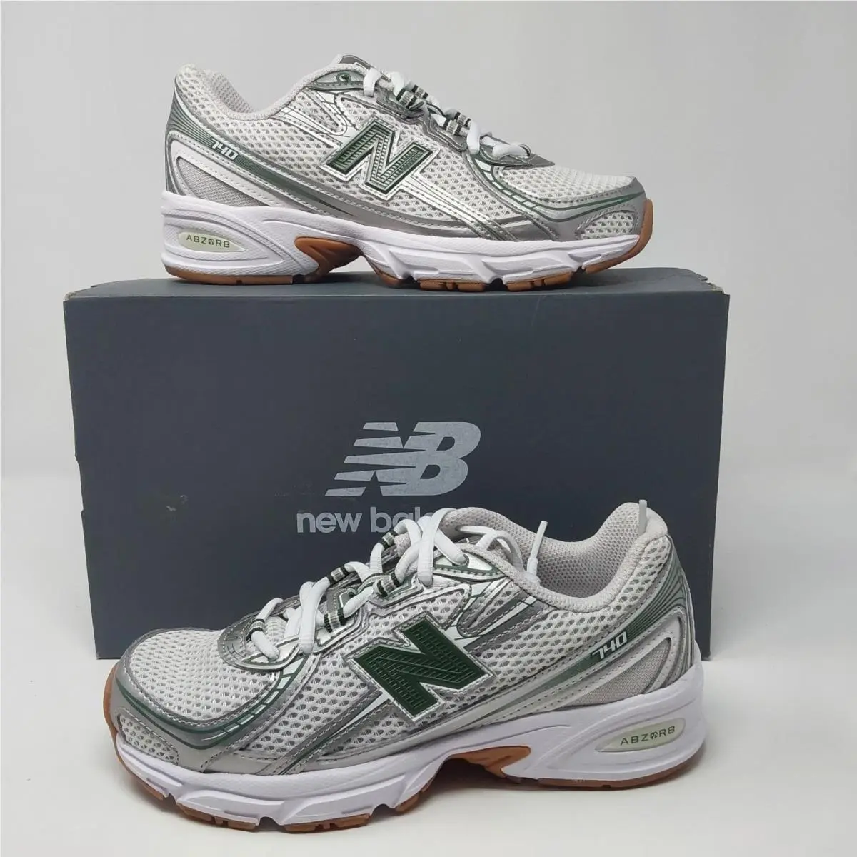 New Balance 740 Bungee Kids Running Shoes White Green GR740SF Size 4