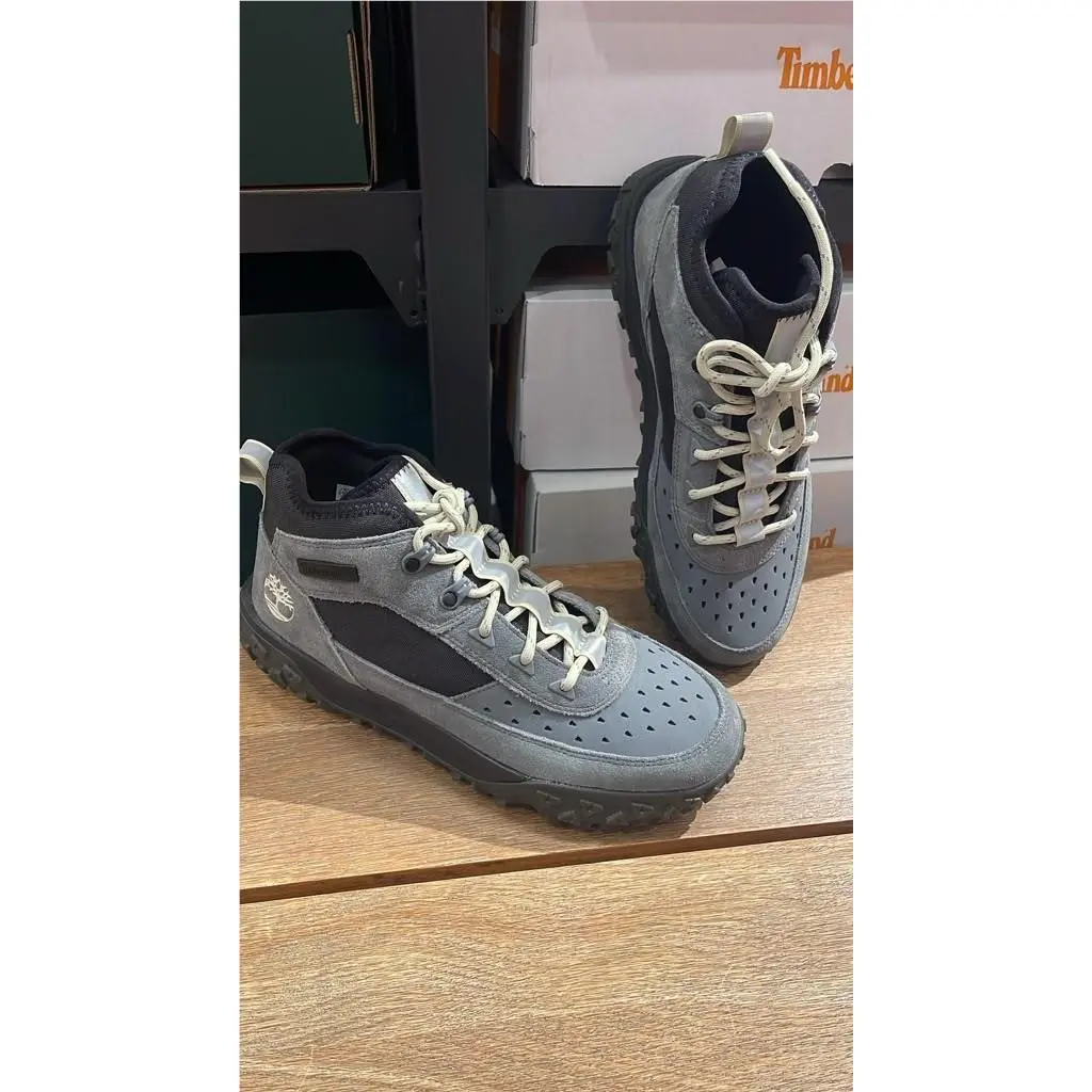 Men`s Greenstride Motion 6 Mid Lace Sneakers Md Grey Black A6CW1-A40 by Timberland