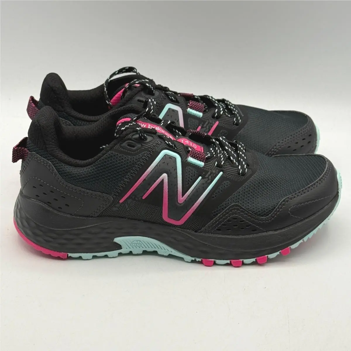New Balance 410v8 Trail Running Shoes Womens 6 Black Pink Teal WT410LC8