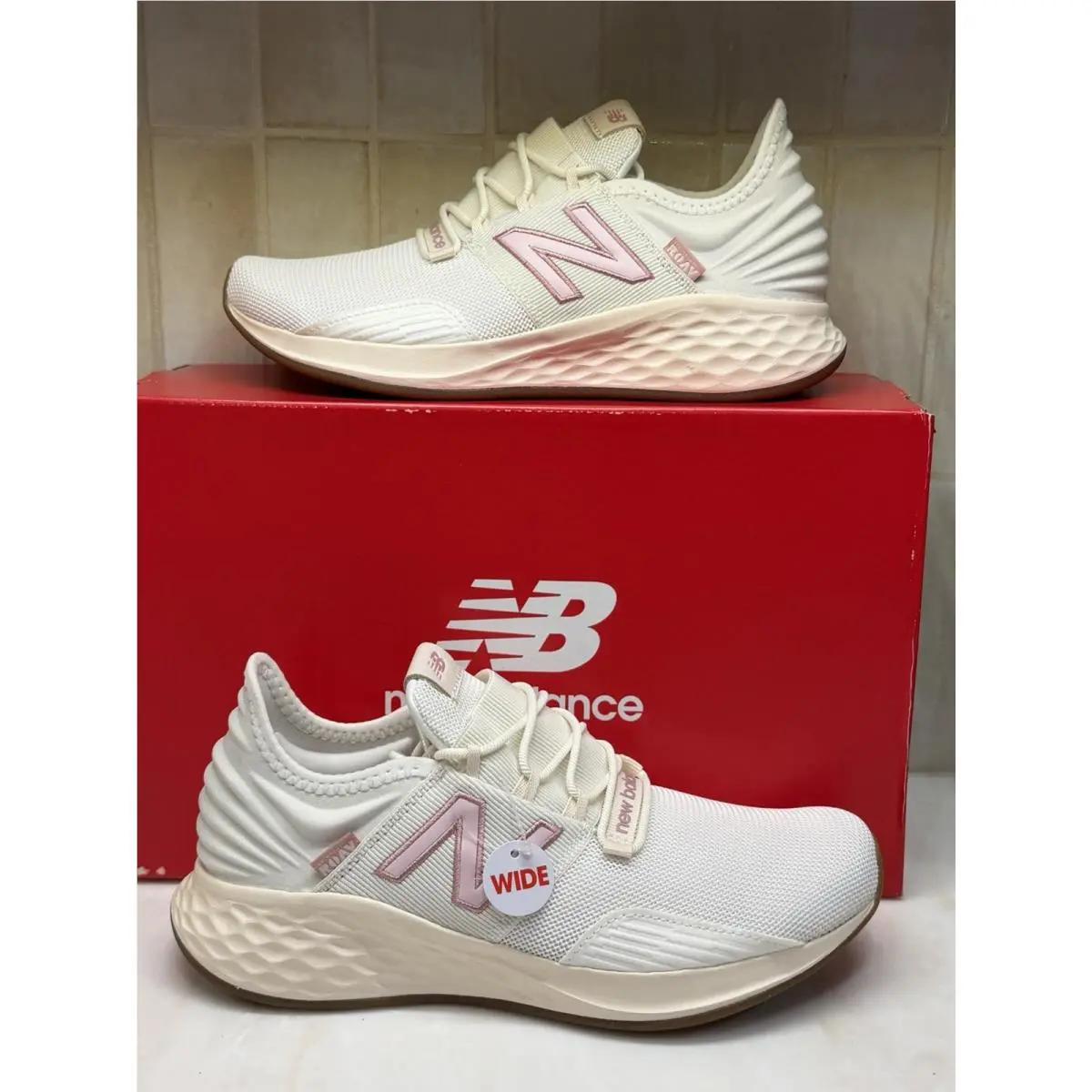 New Balance Fresh Foam Roav 5.5 Wide Women White Pink Sneakers Running Shoes New