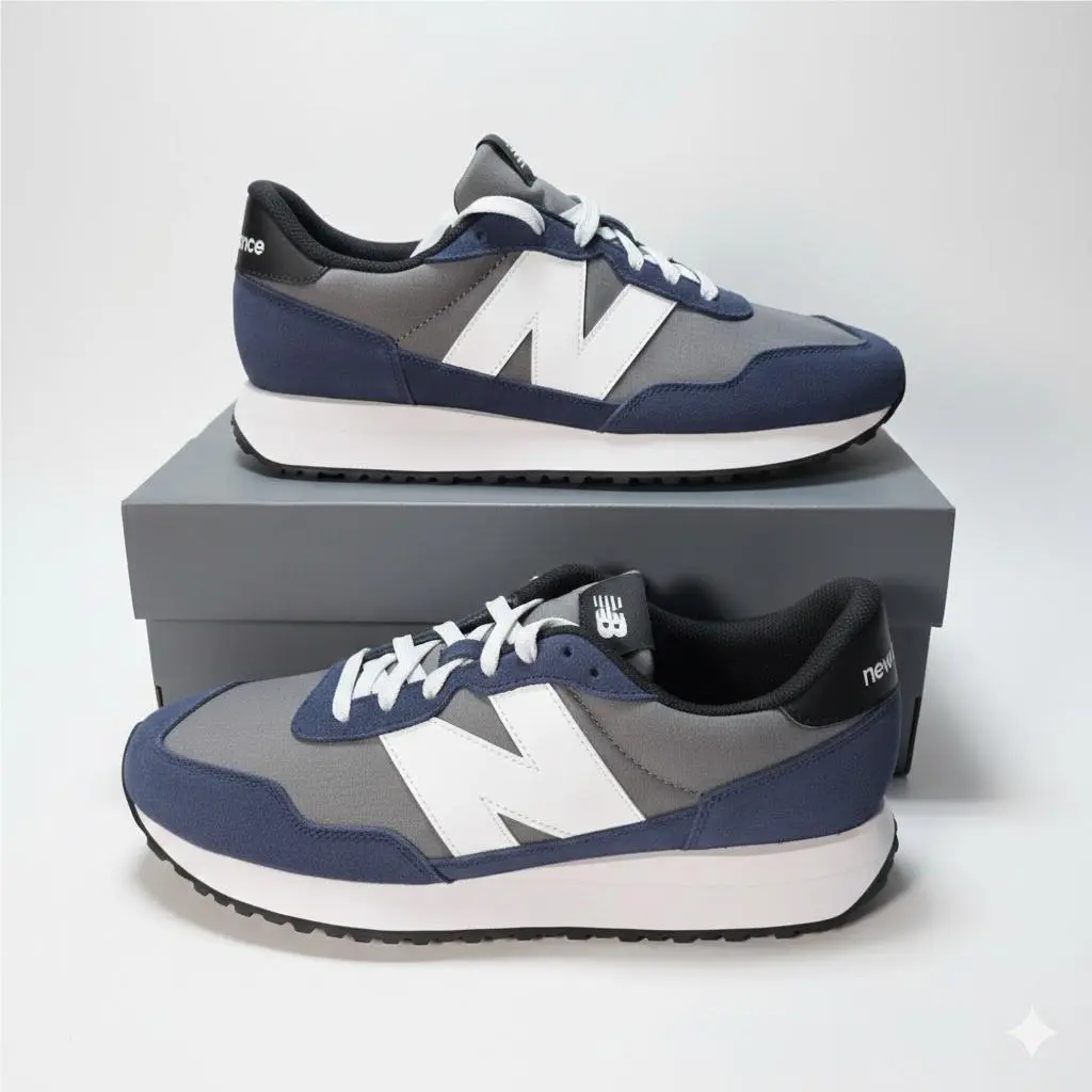 New Balance Men`s 237 Grey White Navy Blue Size 11 MS237MCN Running Shoes New