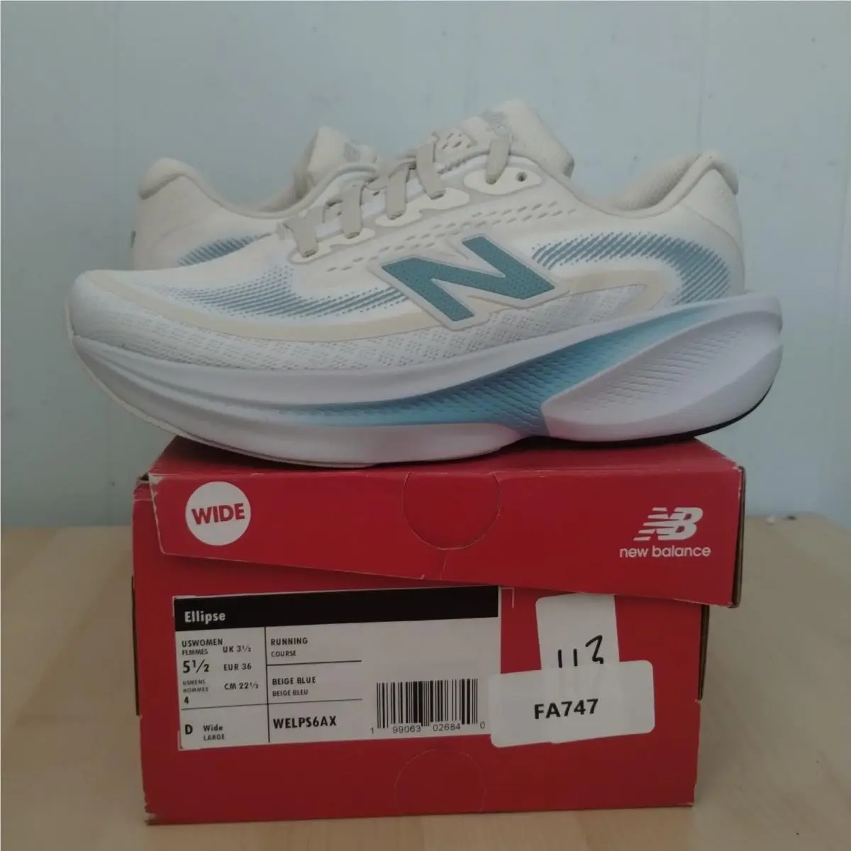 Womens Size 5.5 Wide D New Balance Ellipse Beige Blue Walking Running Sneakers
