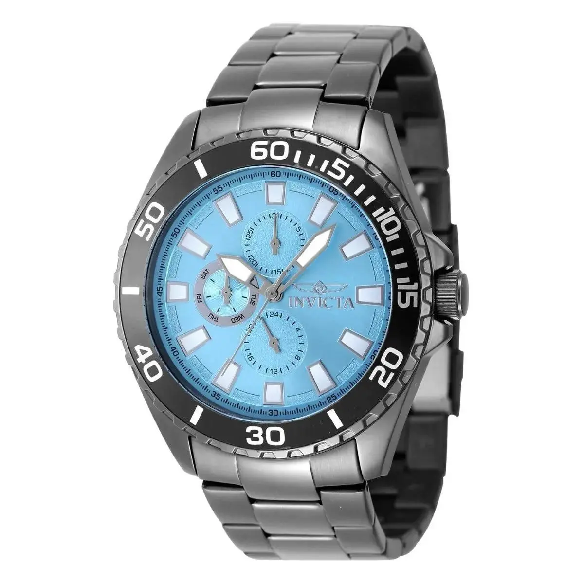 Pro Diver 46mm Men`s Watch Light Blue Dial Gun Metalband 47576 by Invicta