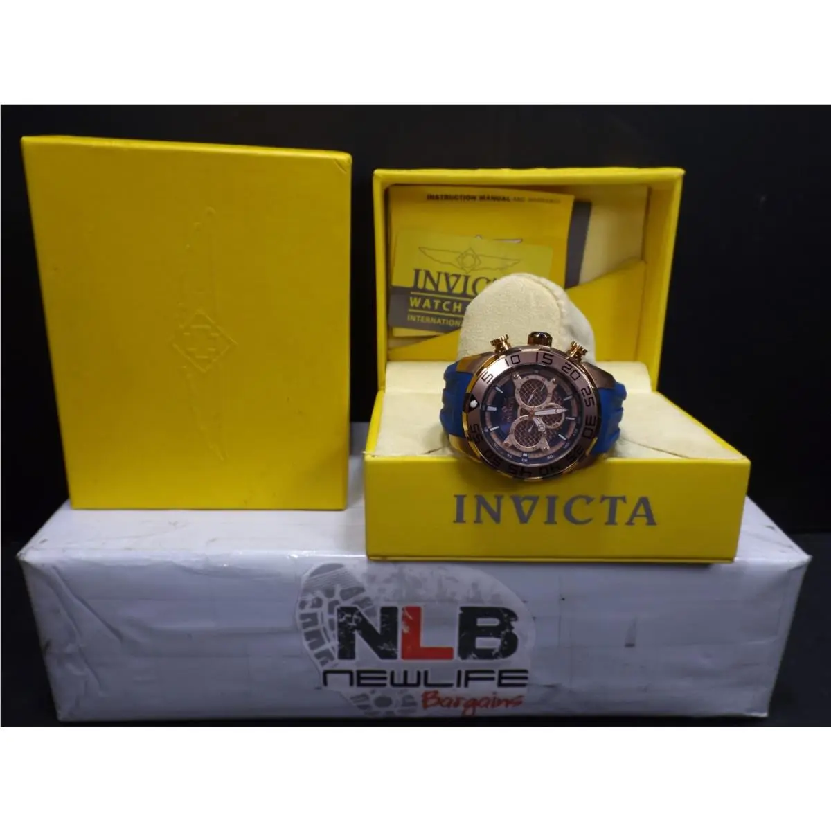 Invicta Men`s Watch Speedway Chrono Rose Gold and Blue Dial Rubber Strap 26305