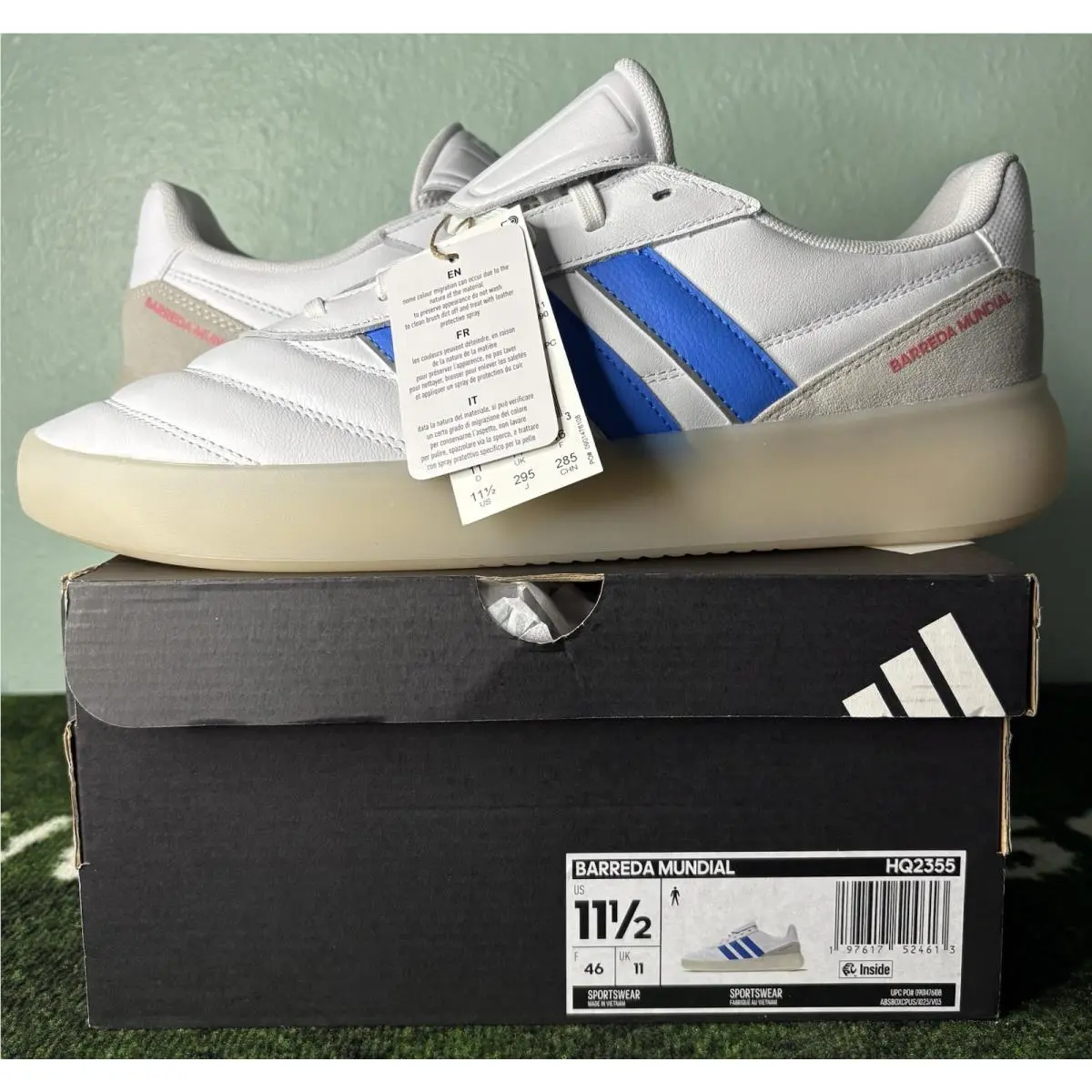 US Men`s 11.5 - Adidas Barreda Mundial White Lucid Ray Blue HQ2355