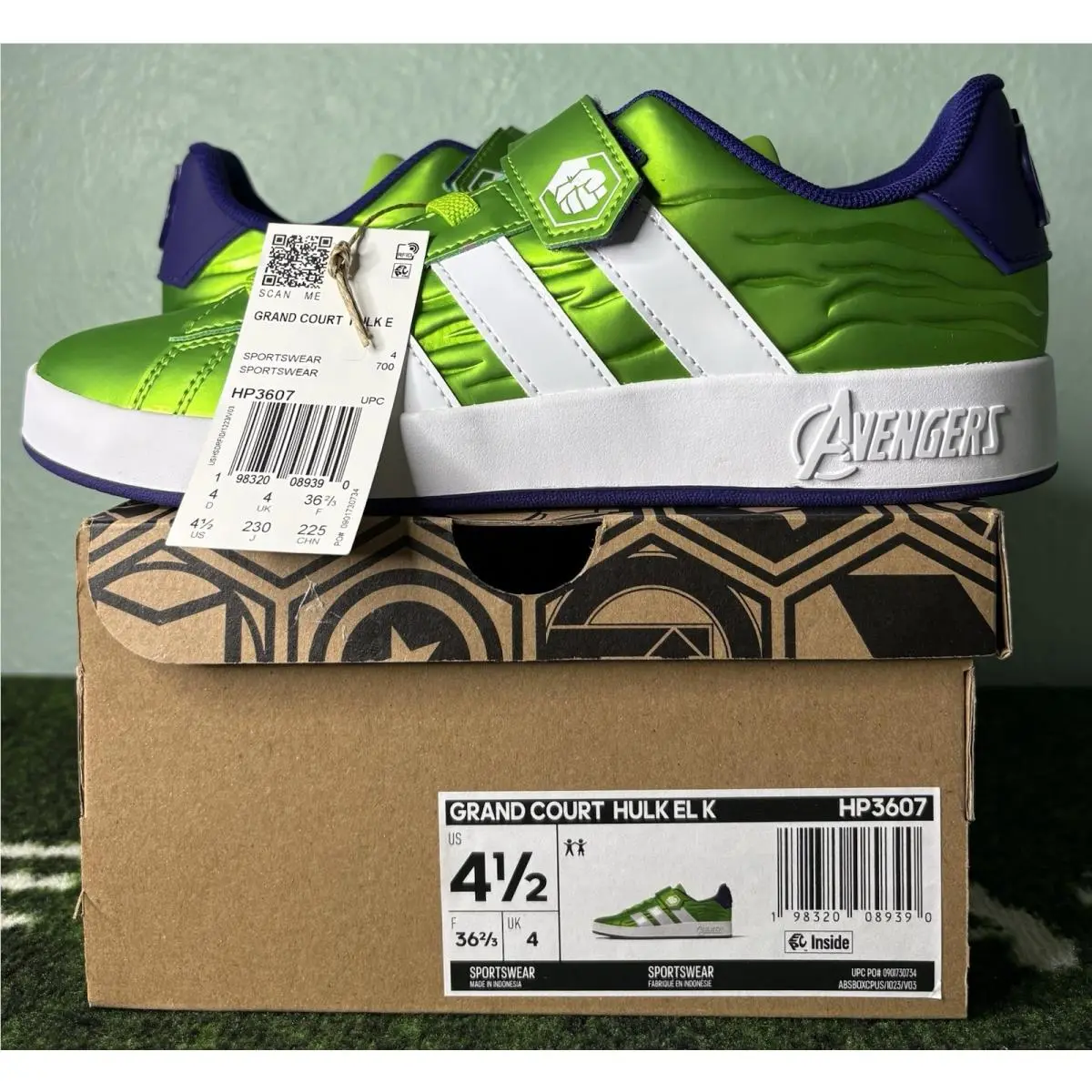 US Youth 4.5 - Marvel x Adidas Grand Court GS “avengers - Hulk” HP3607