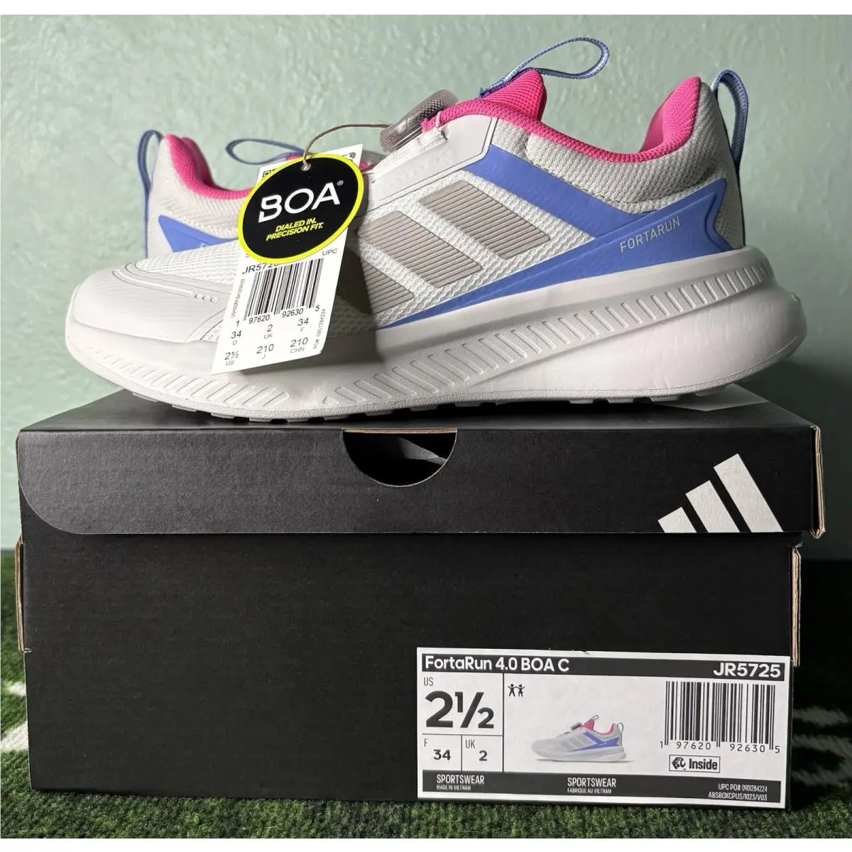 US Youth 2.5 - Adidas Fortarun 4.0 Boa “crystal White Lucid Pink” JR5725