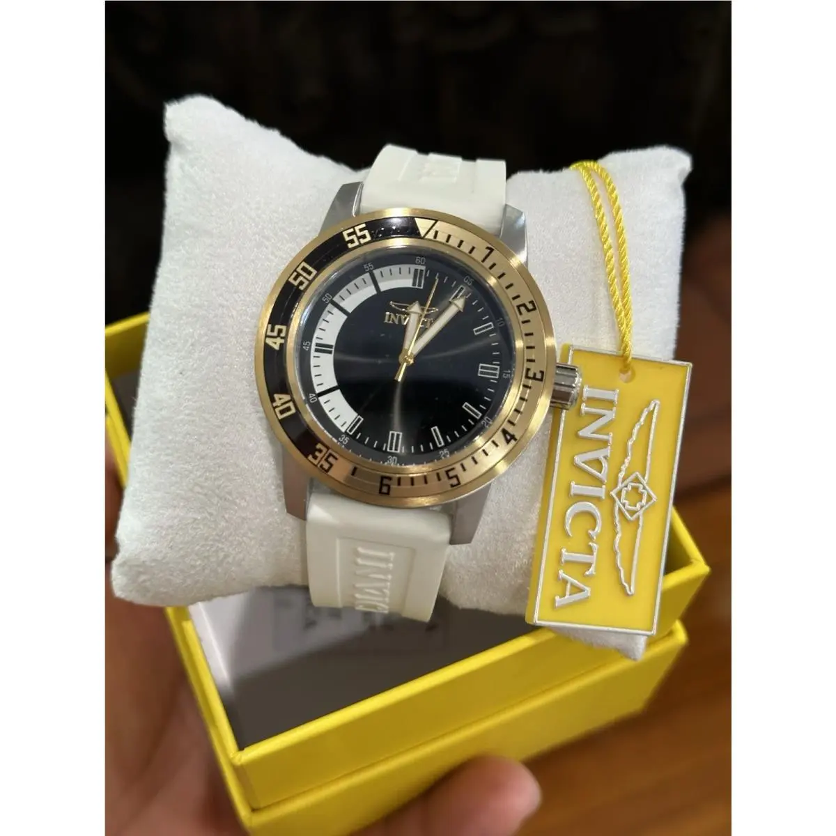 Mens Pro Diver Watch with White Silicone Strap Gold-tone Stainless 47278 by Invicta