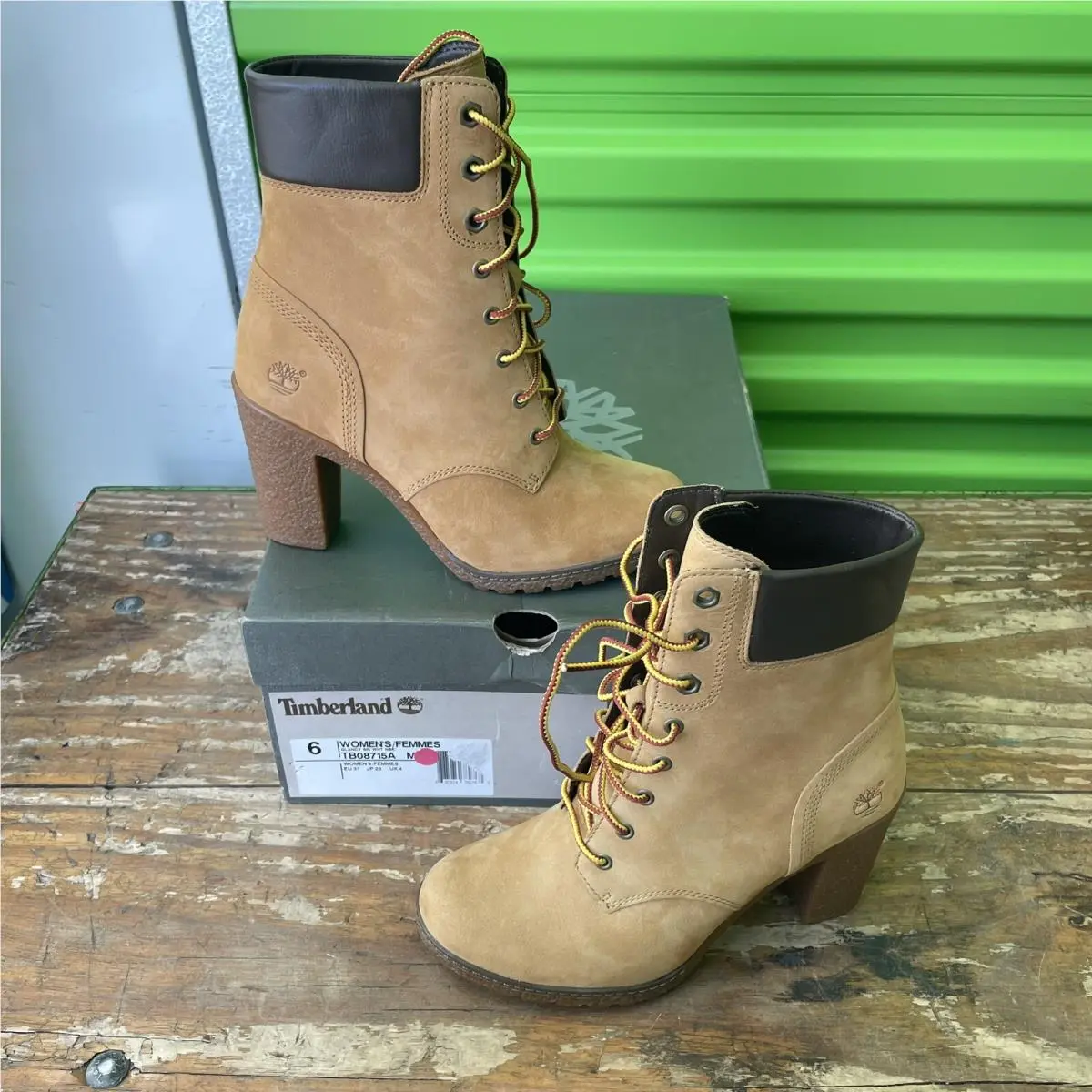 Timberland Tillston Suede Heeled Ankle Boots Womens Sz 6 Wheat Nubuck Booties