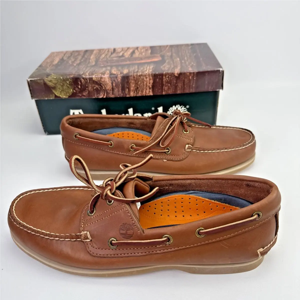Vintage Nos  Handsewn 2 Eye Brown Leather Boat Shoes 84091 Size 11.5 W by Timberland