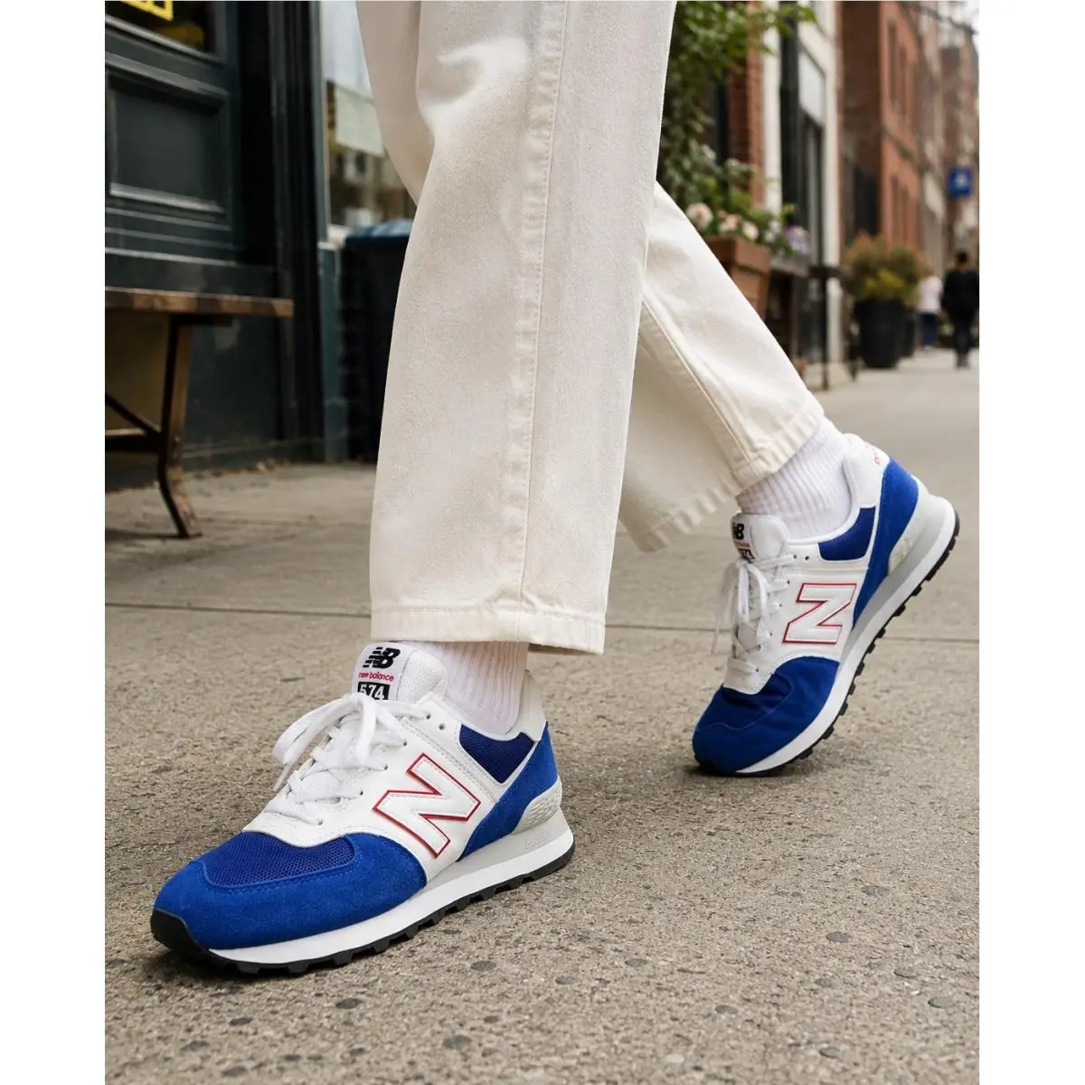 Nwob New Balance 574 GC574RT1 Blue White Red Retro Sneakers Boys 7 EU 40