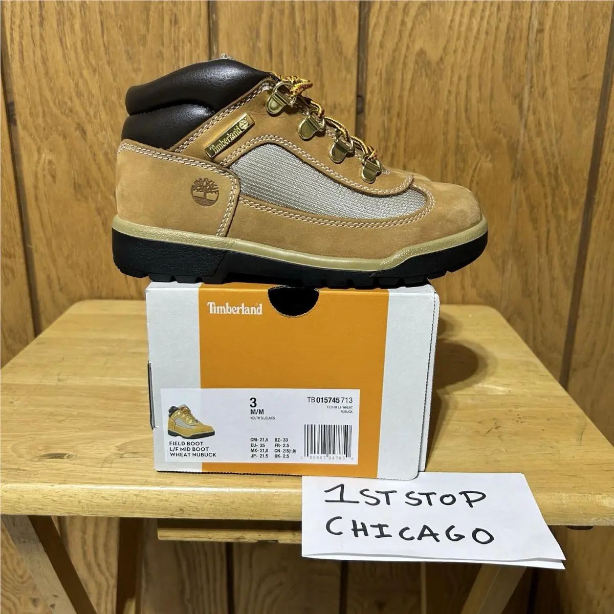 Timberland Youth Field Boots Mid-cut Wheat Kids Size 3M Boys Nubuck
