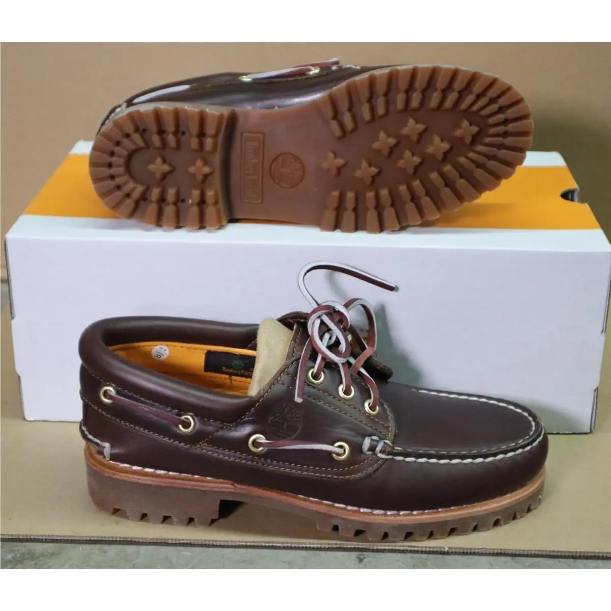 Timberland 3-Eye Lug Handsewn Boat Shoe Brown Men`s Size 6M