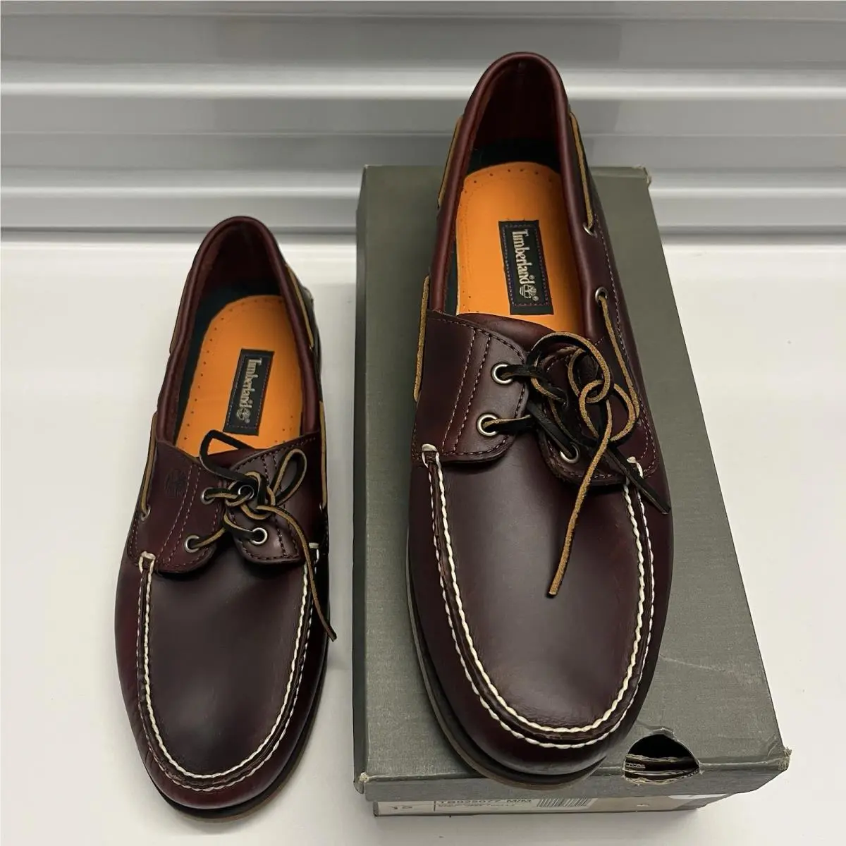 Timberland Mens Classic 2 Eye Root Beer Shoe Brown Full Grain Boat Shoe SZ 15 M