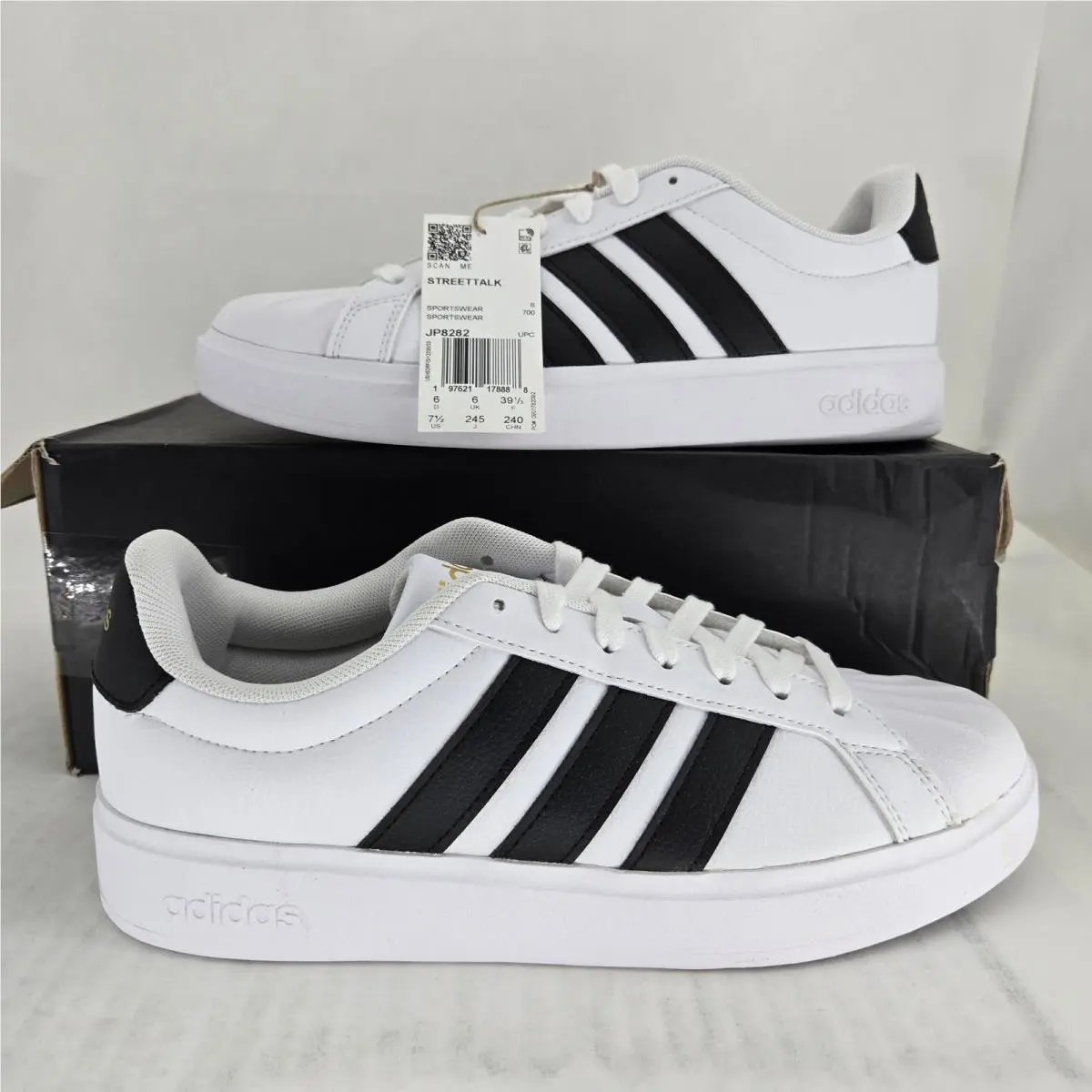 Adidas Streettalk Mens 7.5 White Black Gold Low Top Sneakers JP8282