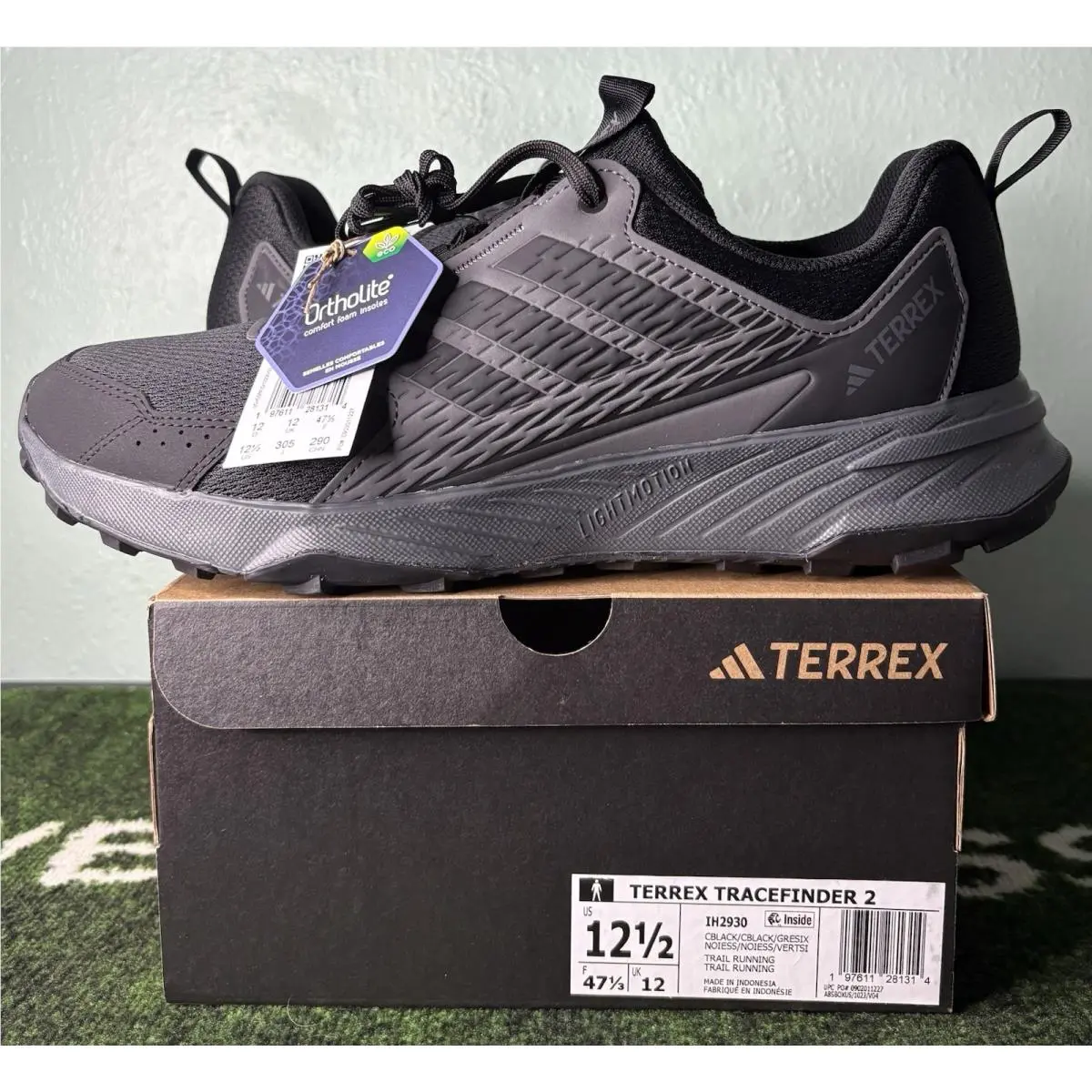 US Men’s 12.5 -  Terrex Tracefinder 2 Trail “core Black Grey Six” IH2930 by Adidas