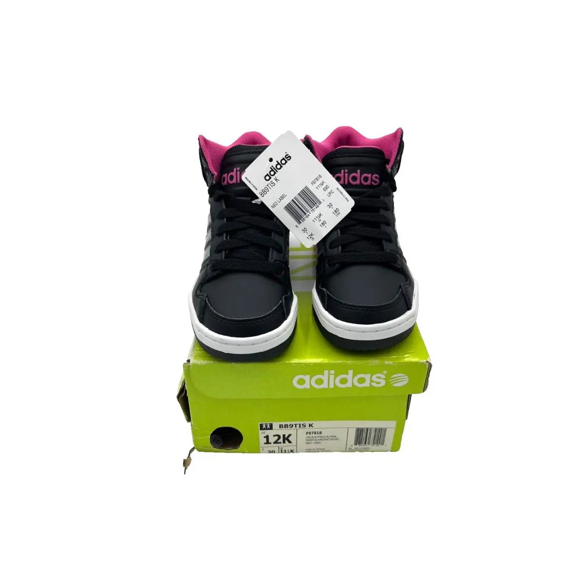Adidas Neo Kids High Top Sneakers Size 12K Style BB9TIS K Black Gray Pink White