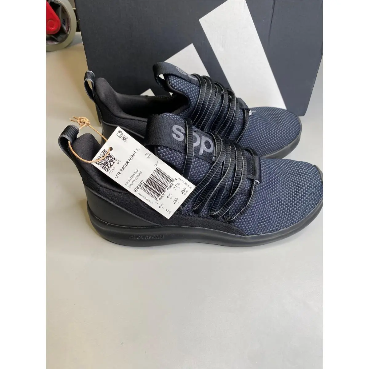 Adidas Lite Racer Adapt 7.0 K Black Carbon Mesh Slip On Sneakers IE6382 Mens 5