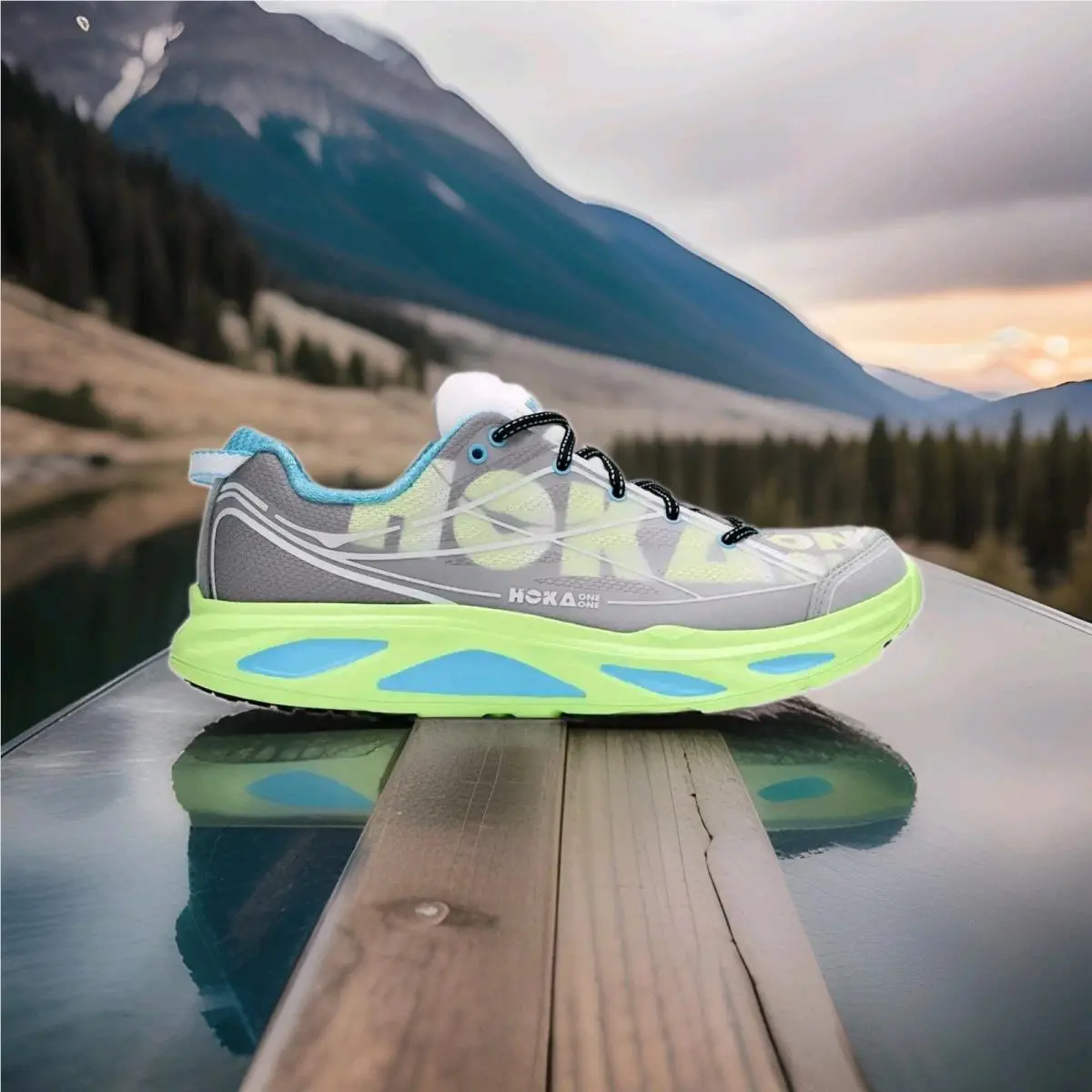 Hoka One Huaka Pro Stellar Grey / Neon Yuzu Unisex Running Shoes 1176672 Size 12
