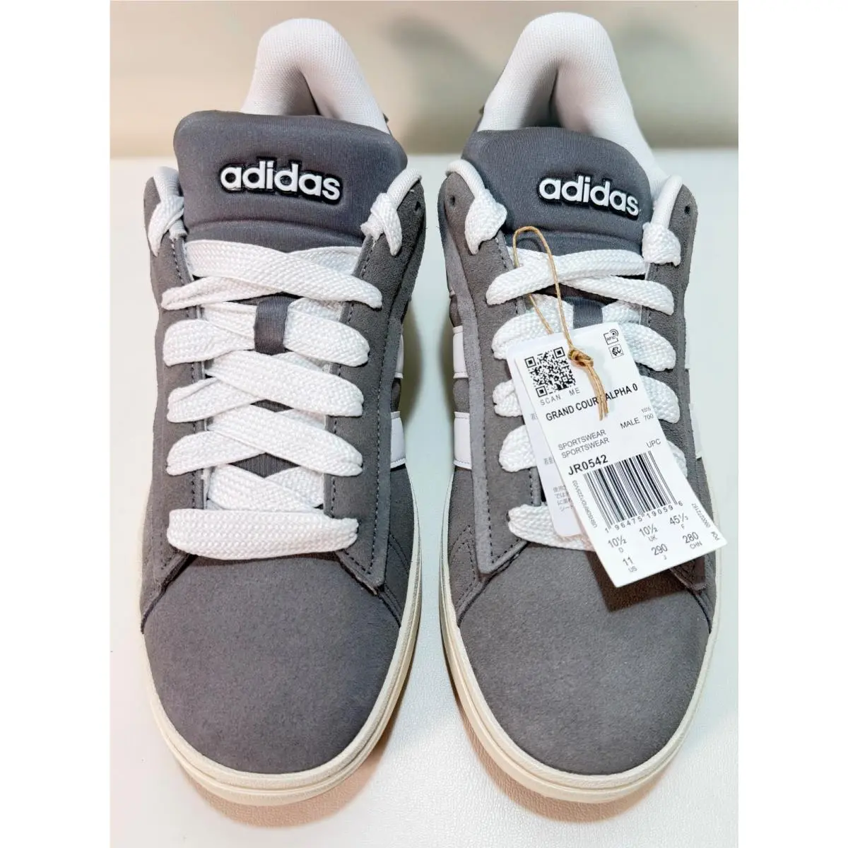 Grand Court Alpha 00s Grey Suede White Stripe Men`s Size 11 Gum Sole JR05 by Adidas