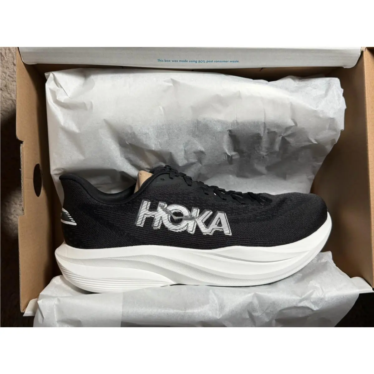 Hoka Mach 7 Men’s Running Walking Exercise Shoes Size 10.5 2EE Wide Black White