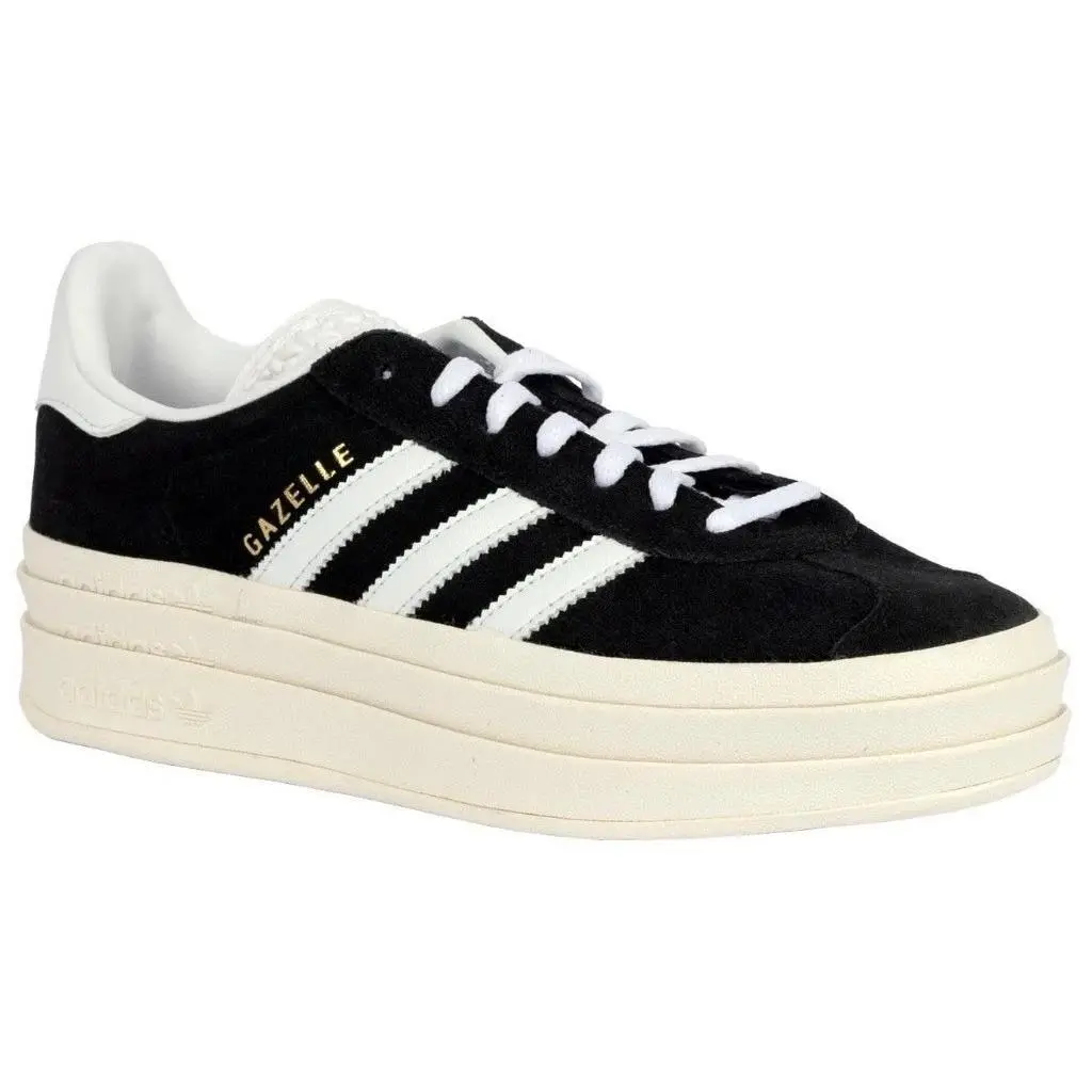 Adidas Gazelle Bold Women`s Size 11 Black/white Suede Platform Shoes - Black