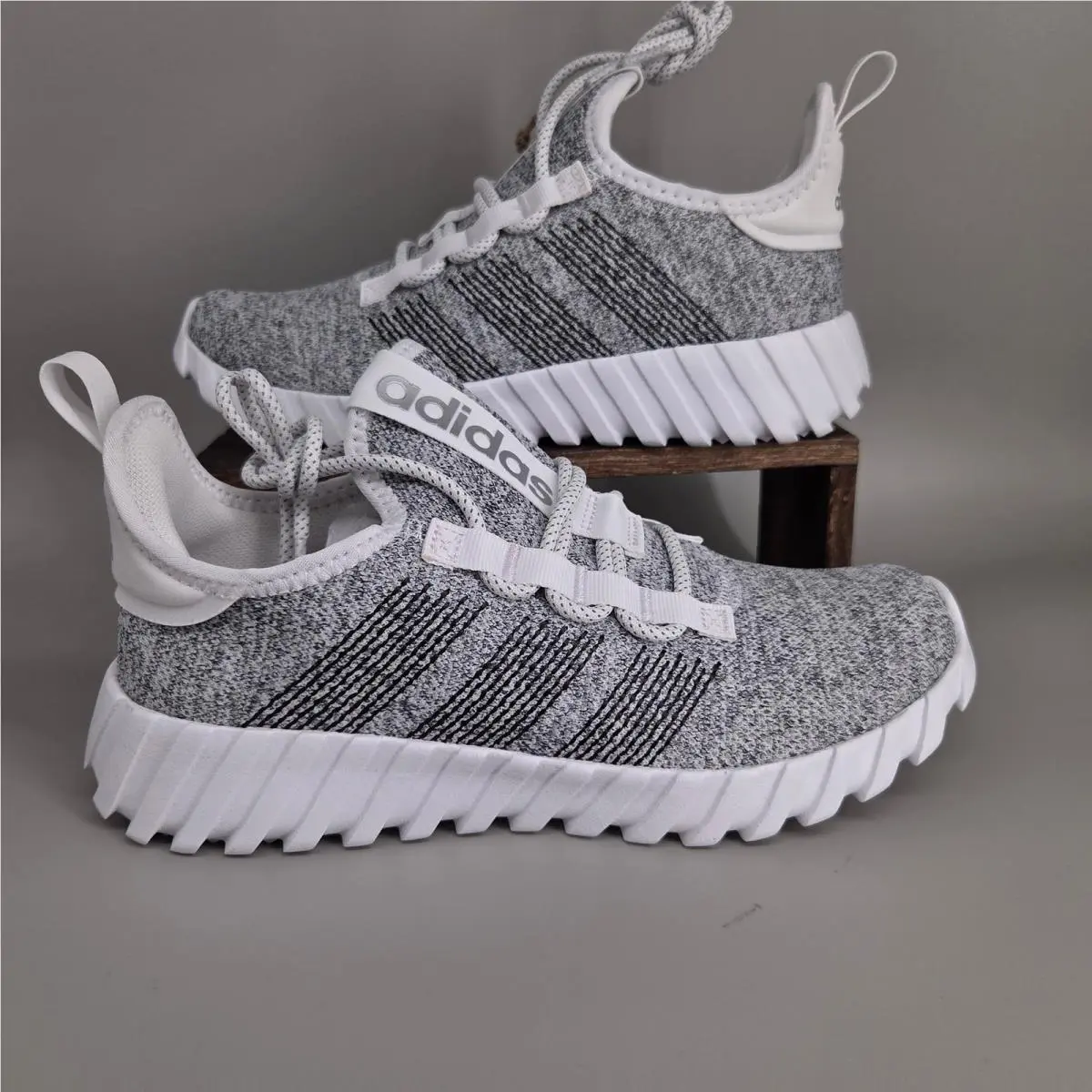 Adidas Kaptir Flow K Kids 4 Grey White Knit Running Sneakers ID1452 Athleisure