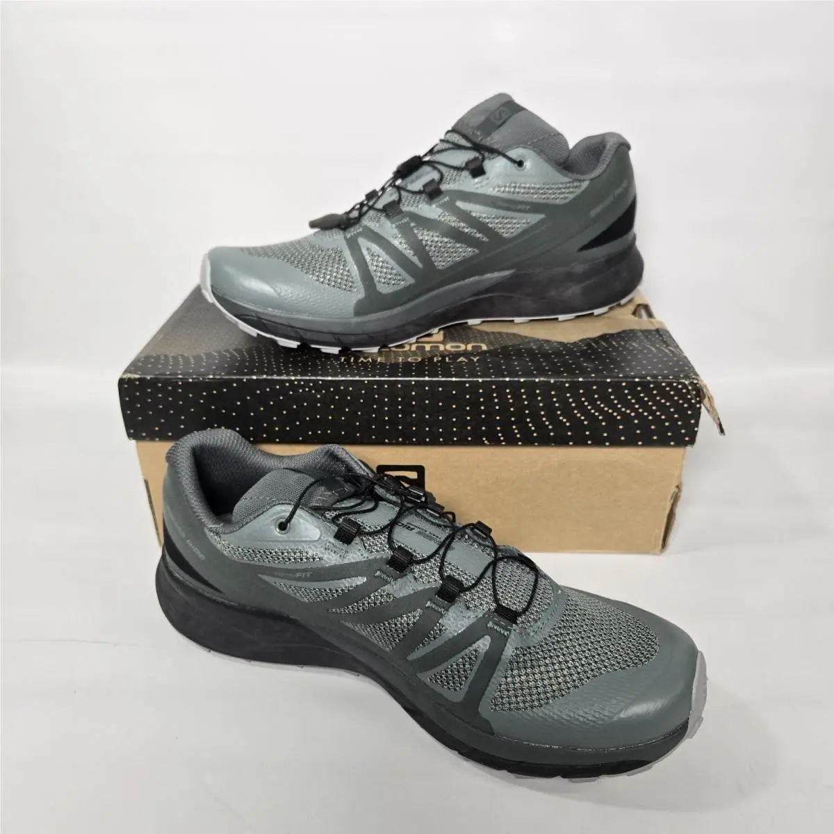 Salomon Sense Ride Gtx Trail Running Shoes Mens 9 Gore-tex Green Gray Waterproof