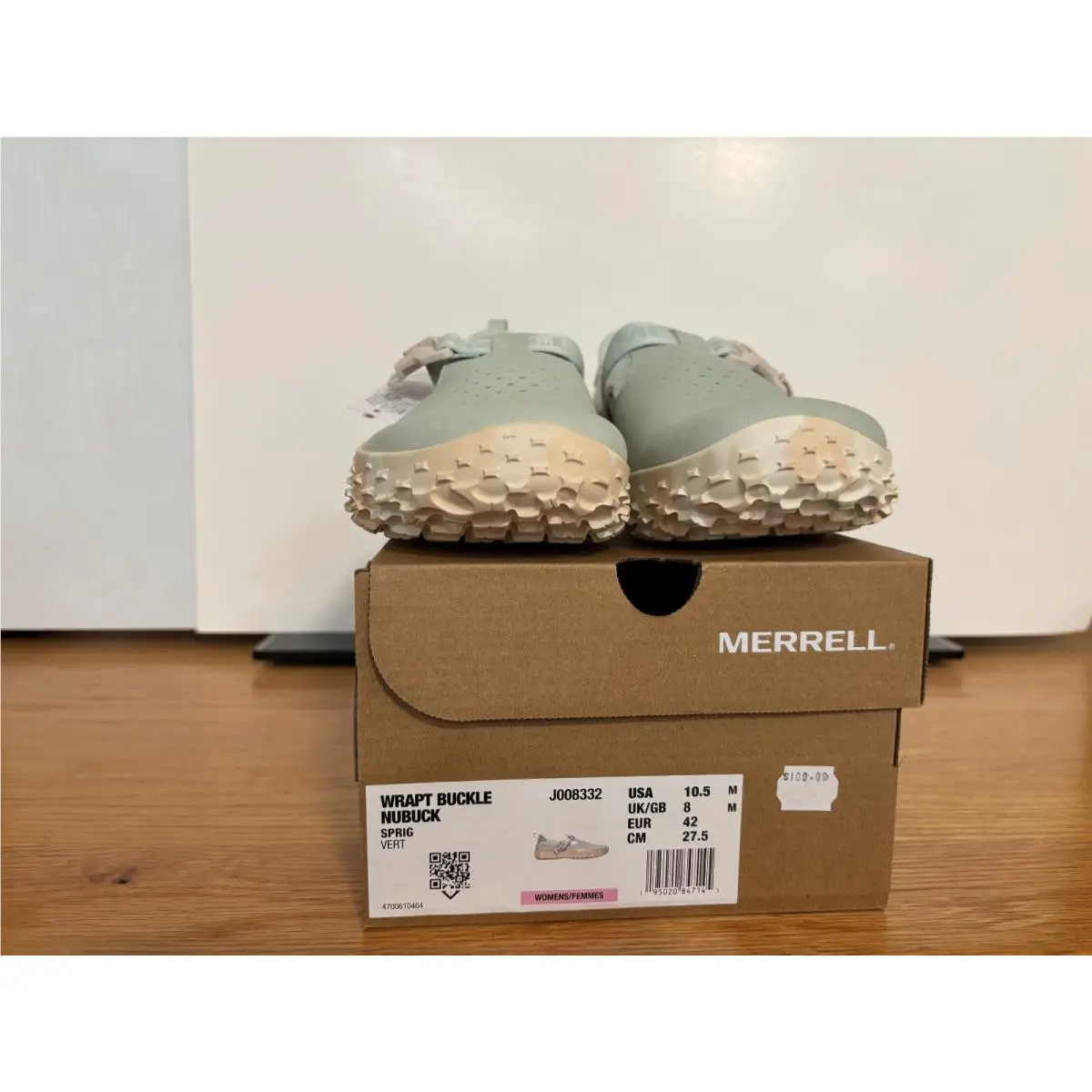 Merrell Wrapt Buckle Nubuck Comort Hiking Shoe Size 10.5 Pale Green Quantum Grip