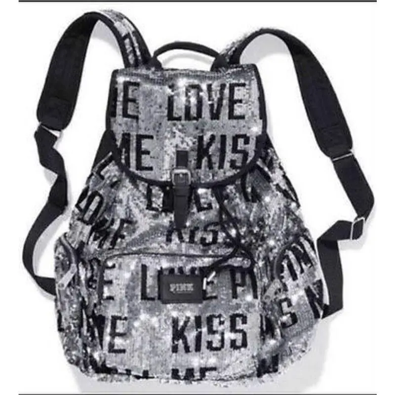 Victoria’s Secret Pink Bling Sequin Canvas Backpack School Travel Bag Tote Rare by Victoria's Secret