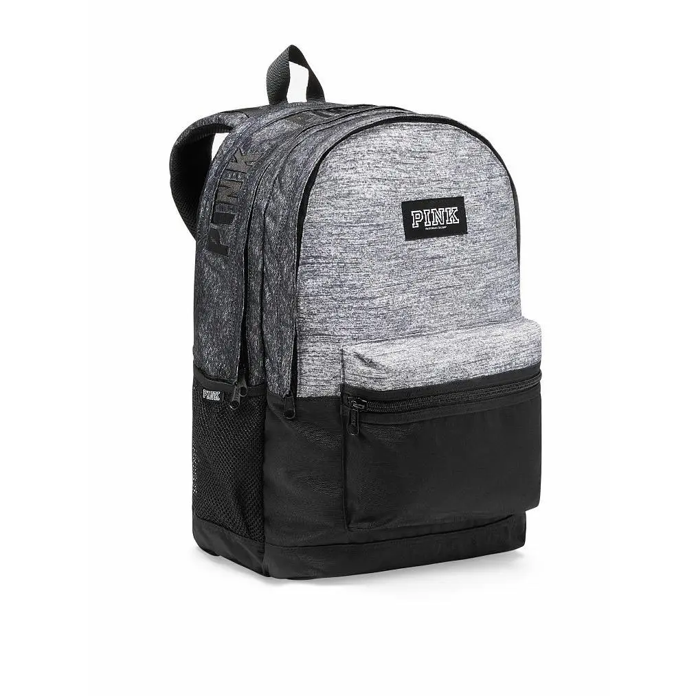 Victoria`s Secret Pink Campus Backpack Laptop Travel Book Bag Tote Rare Gift - Grey Black, Manufacturer: Grey Marl Black, Handle/Strap: Multicolor