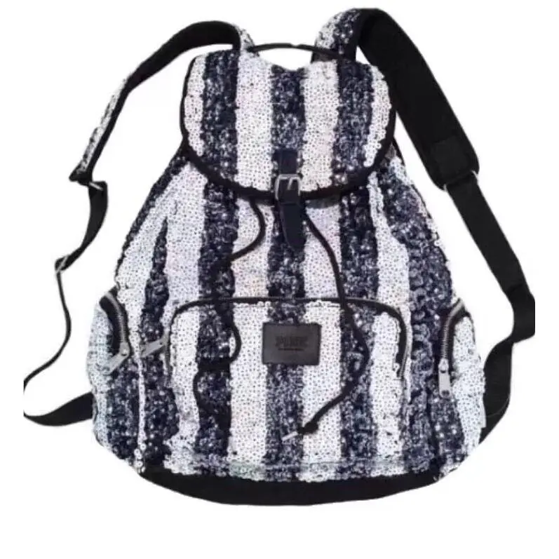 Victoria’s Secret Pink Bling Sequin Canvas Backpack School Travel Bag Tote Rare