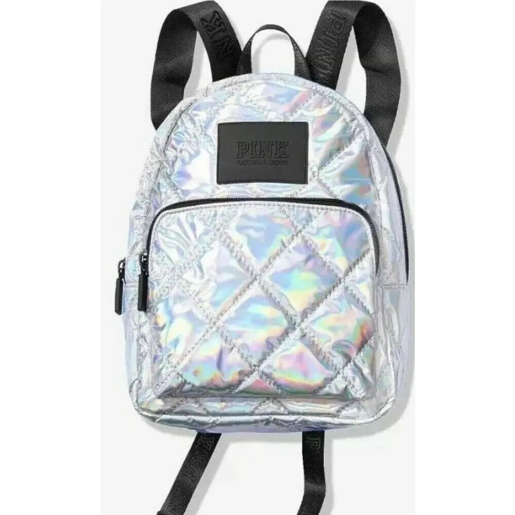 Victoria’s Secret Pink Luxe Velvet Mini Backpack School Travel Bag Rare Gift Silver Quilted Iridescent Bling by Victoria's Secret